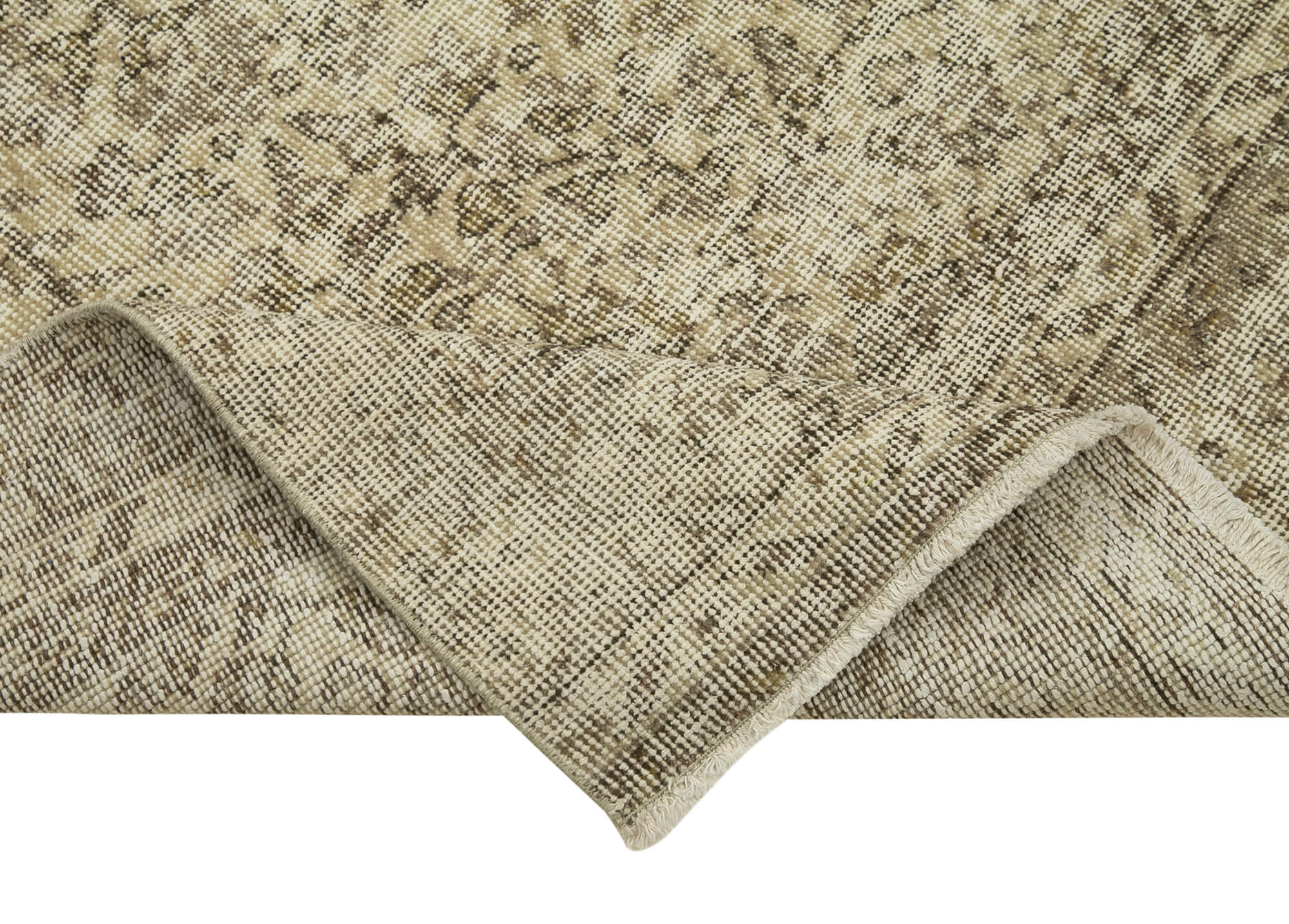 Vintage Area Rug – Handmade Wool Rug | Overdyed Beige Cotton Wool Carpet 3'0''x10'1''