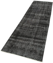 Handmade Wool Area Rug - Overdyed Black Vintage Cotton Wool Rug 2'7''x9'6''