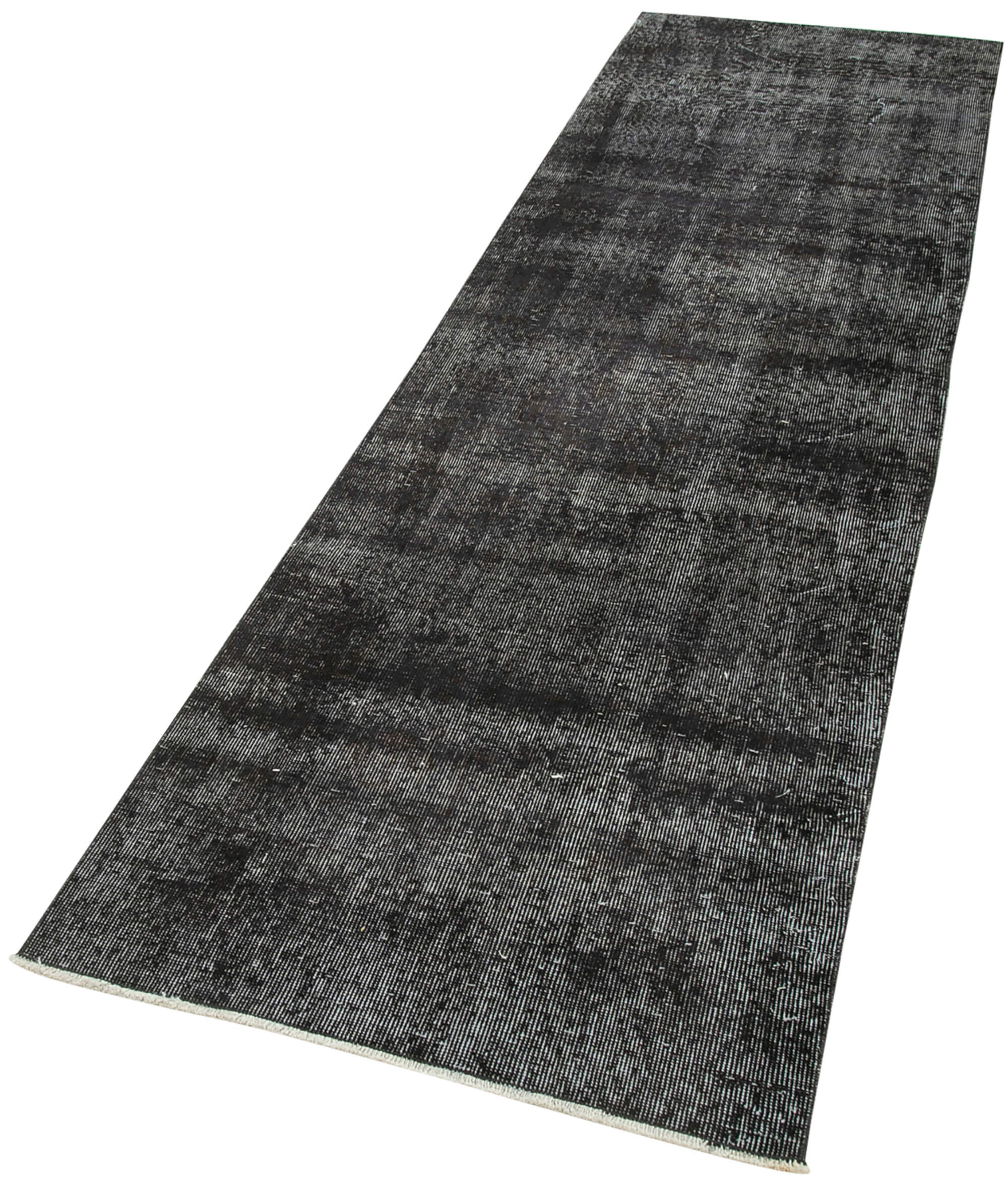 Handmade Wool Area Rug - Overdyed Black Vintage Cotton Wool Rug 2'7''x9'6''