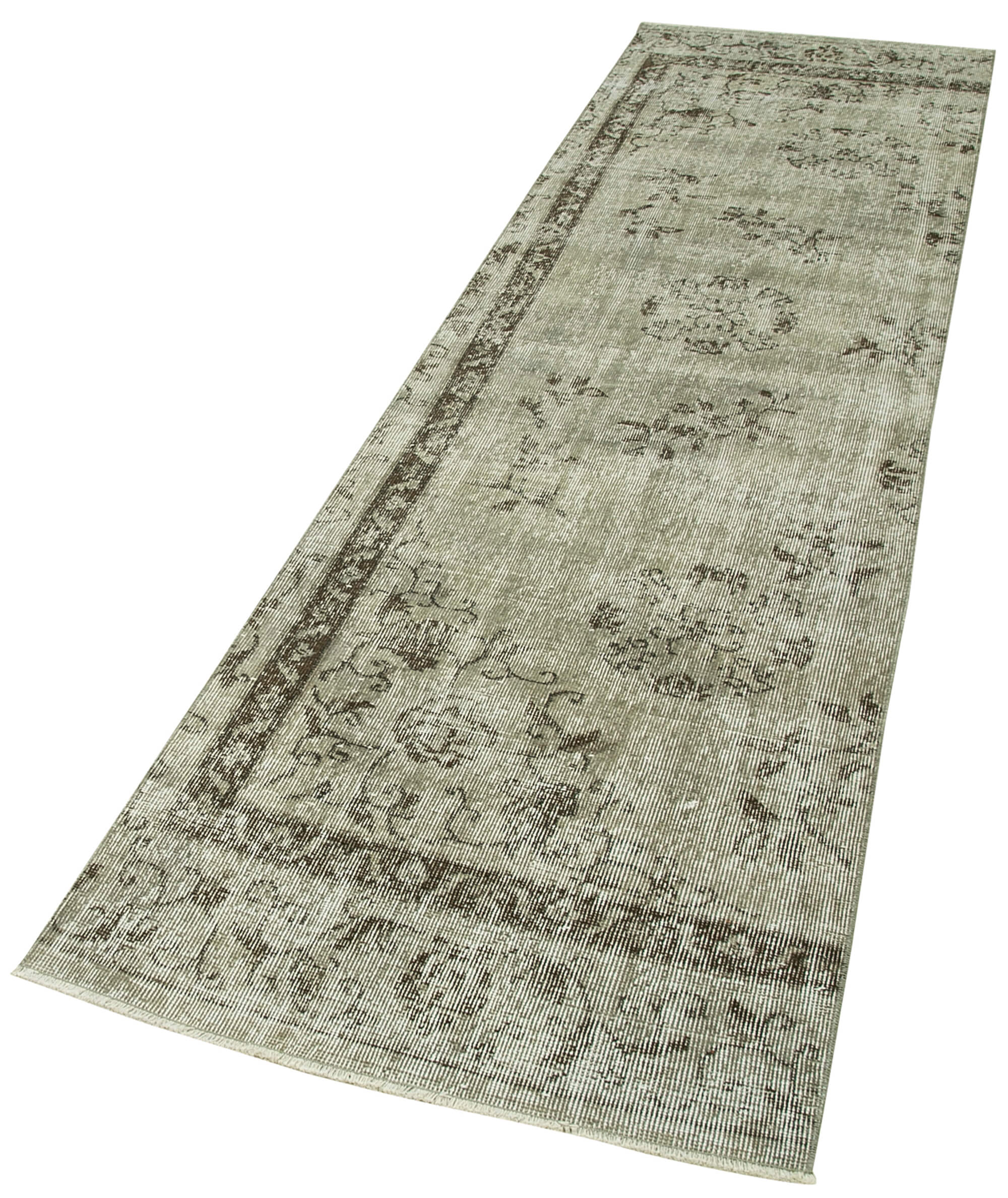 Handmade Area Rug - Overdyed Grey Vintage Wool & Cotton Carpet 2'7''x10'6''