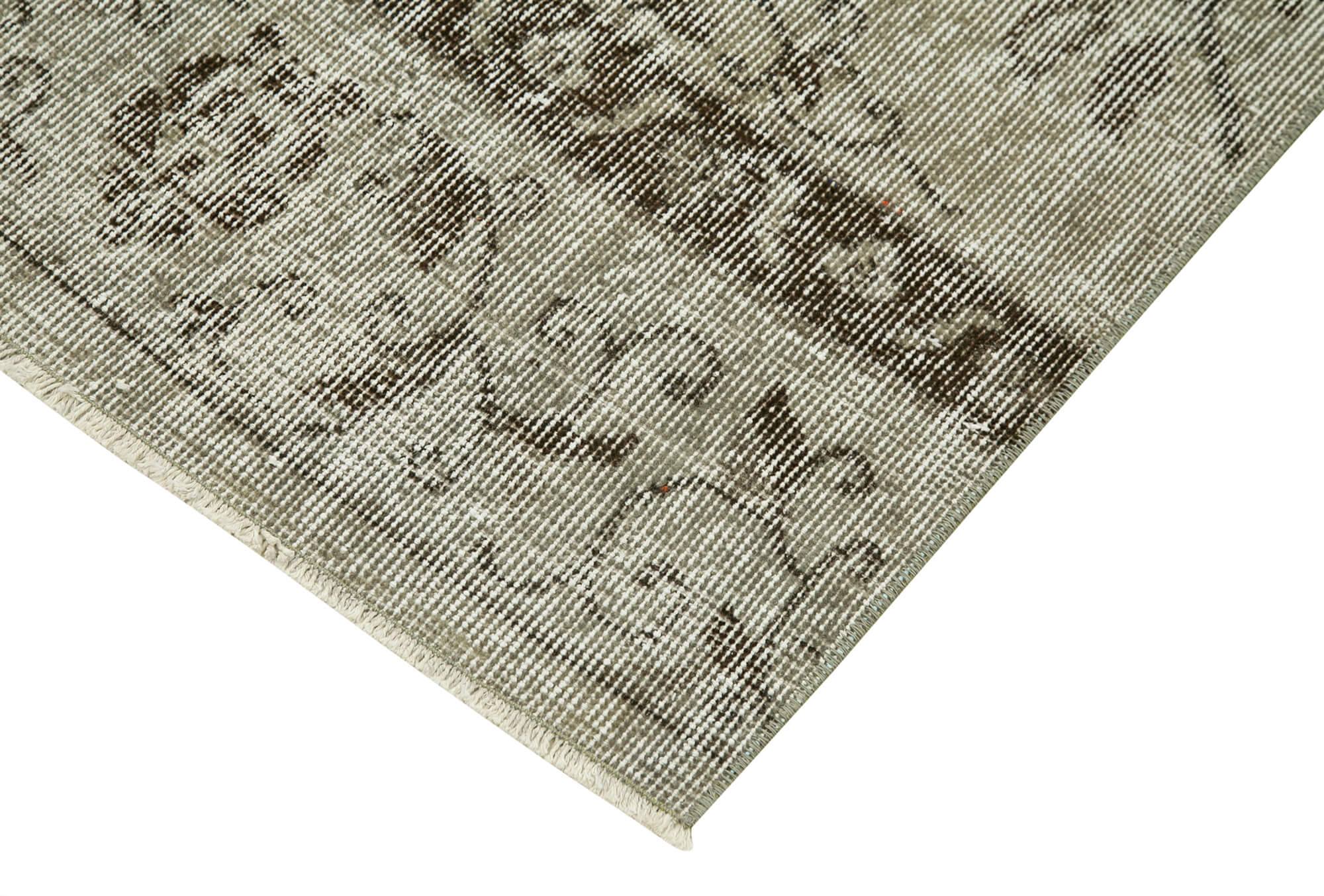 Handmade Area Rug - Overdyed Grey Vintage Wool & Cotton Carpet 2'7''x10'6''