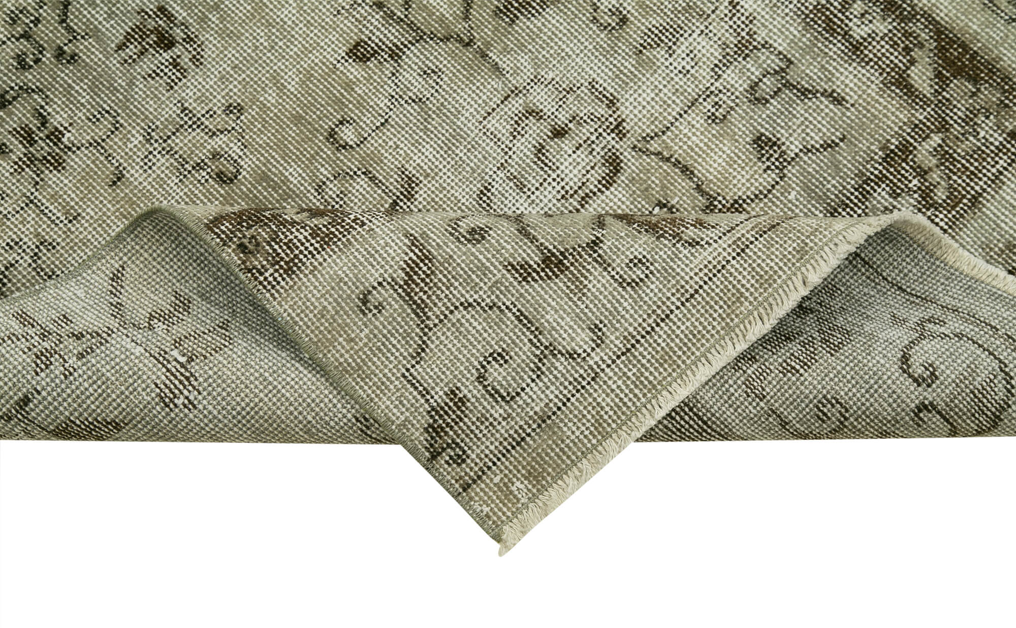 Handmade Area Rug - Overdyed Grey Vintage Wool & Cotton Carpet 2'7''x10'6''