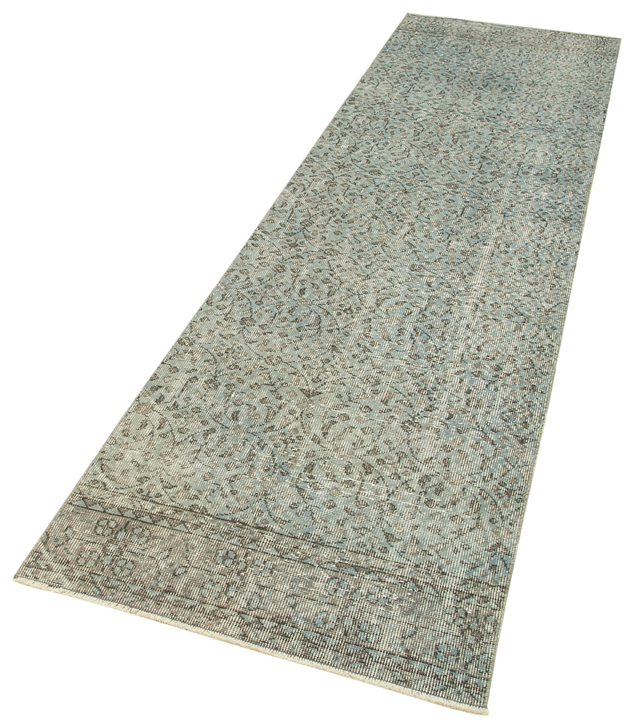 Handmade Vintage Area Rug - Overdyed Wool Rug, Grey Cotton Blend Carpet 2'7''x9'11''