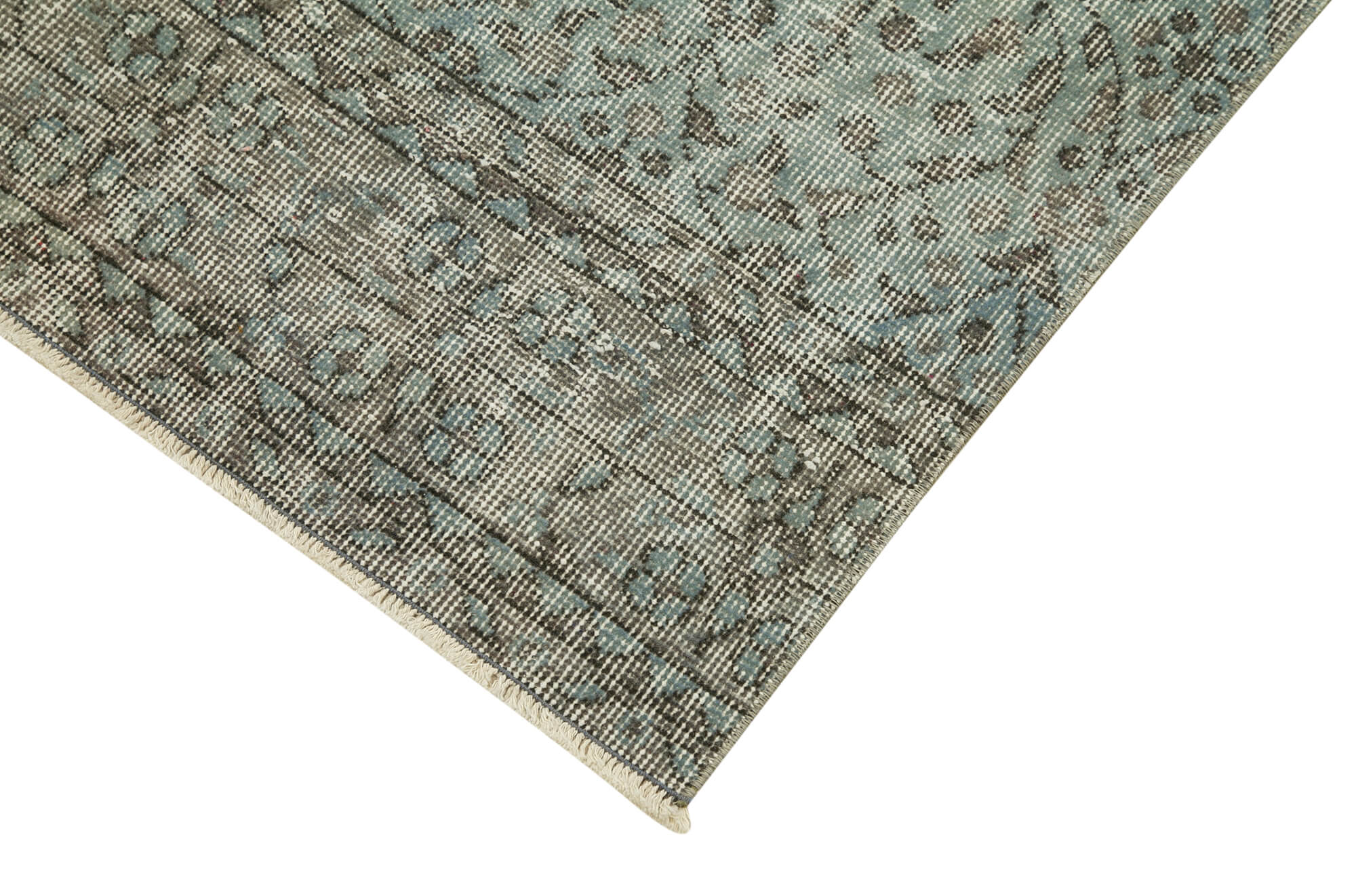 Handmade Vintage Area Rug - Overdyed Wool Rug, Grey Cotton Blend Carpet 2'7''x9'11''