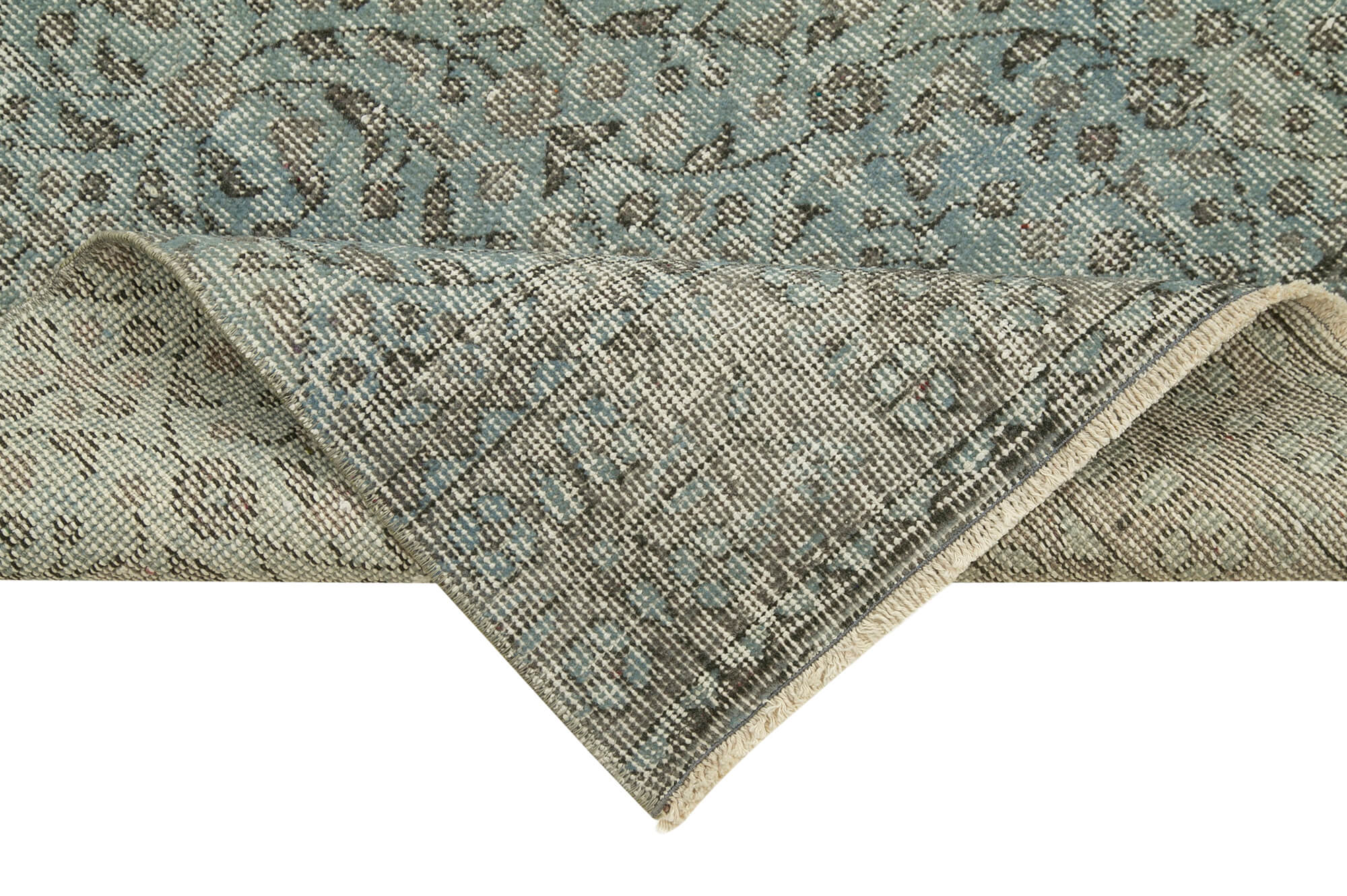 Handmade Vintage Area Rug - Overdyed Wool Rug, Grey Cotton Blend Carpet 2'7''x9'11''