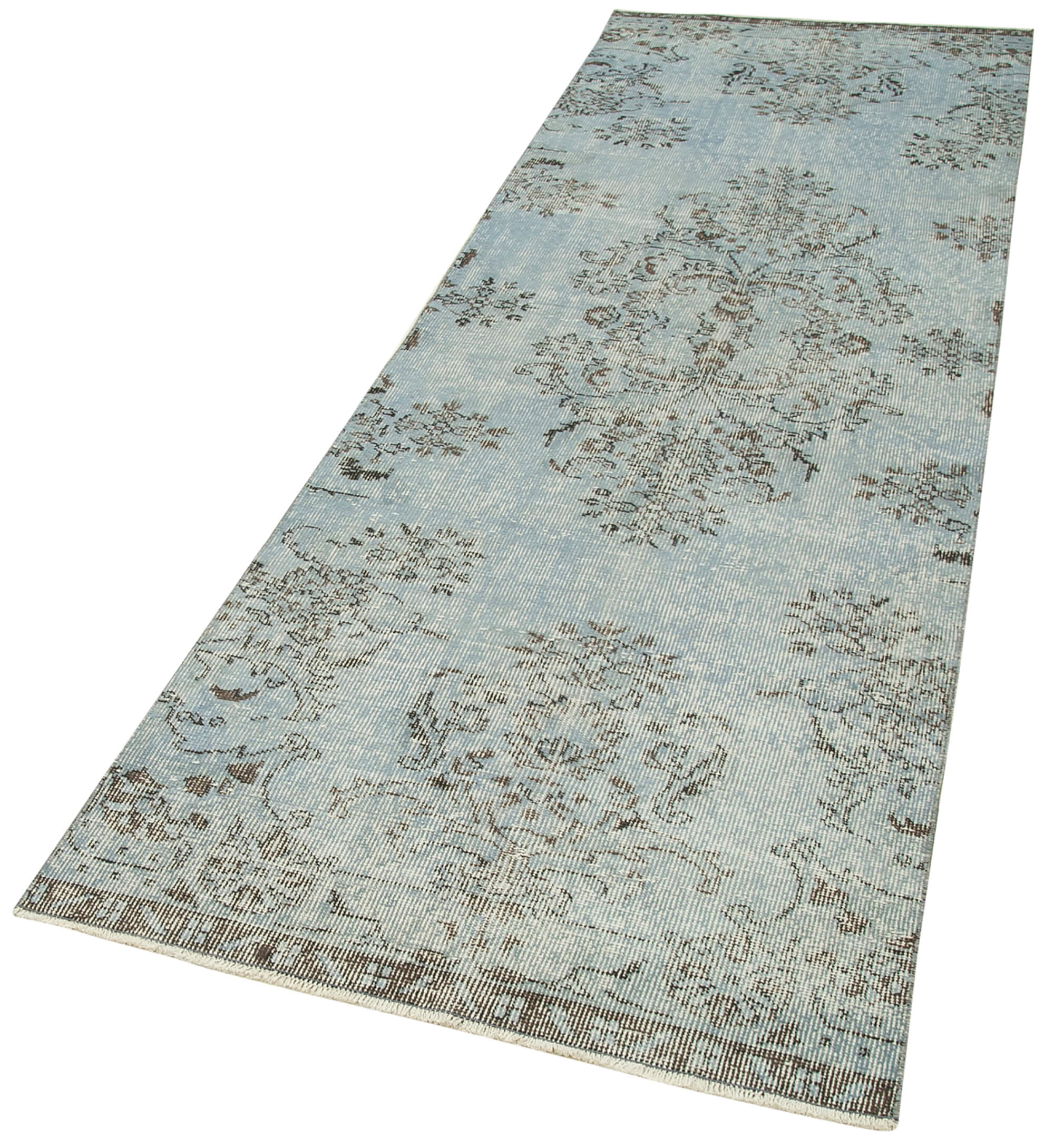 Vintage Wool Area Rug - Overdyed Blue Rug, Handmade Cotton Wool Carpet 2'11'' x 9'5''