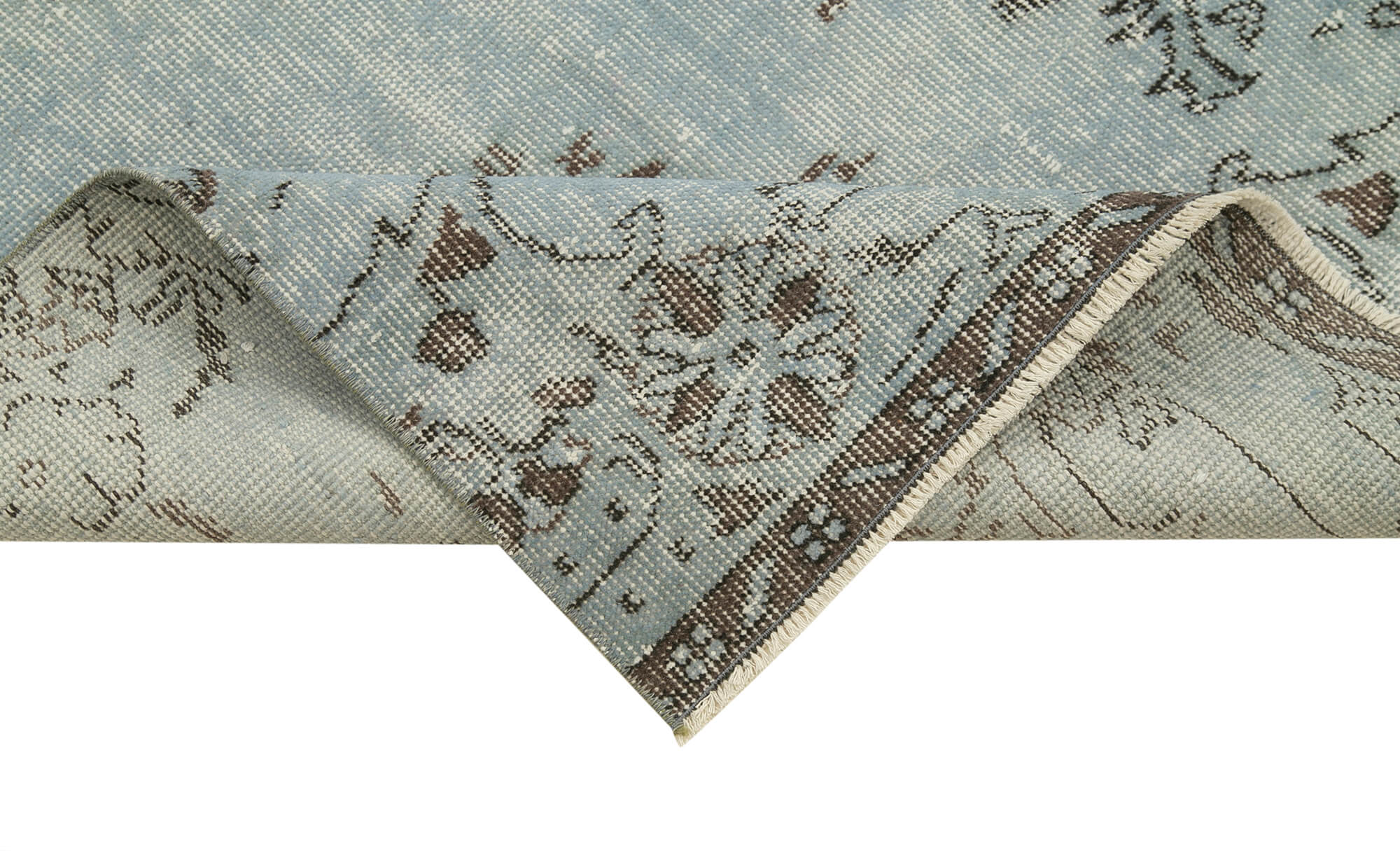 Vintage Wool Area Rug - Overdyed Blue Rug, Handmade Cotton Wool Carpet 2'11'' x 9'5''