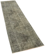 Handmade Vintage Area Rug – Overdyed Wool Rug | Grey 2'4'' x 9'7'' Carpet
