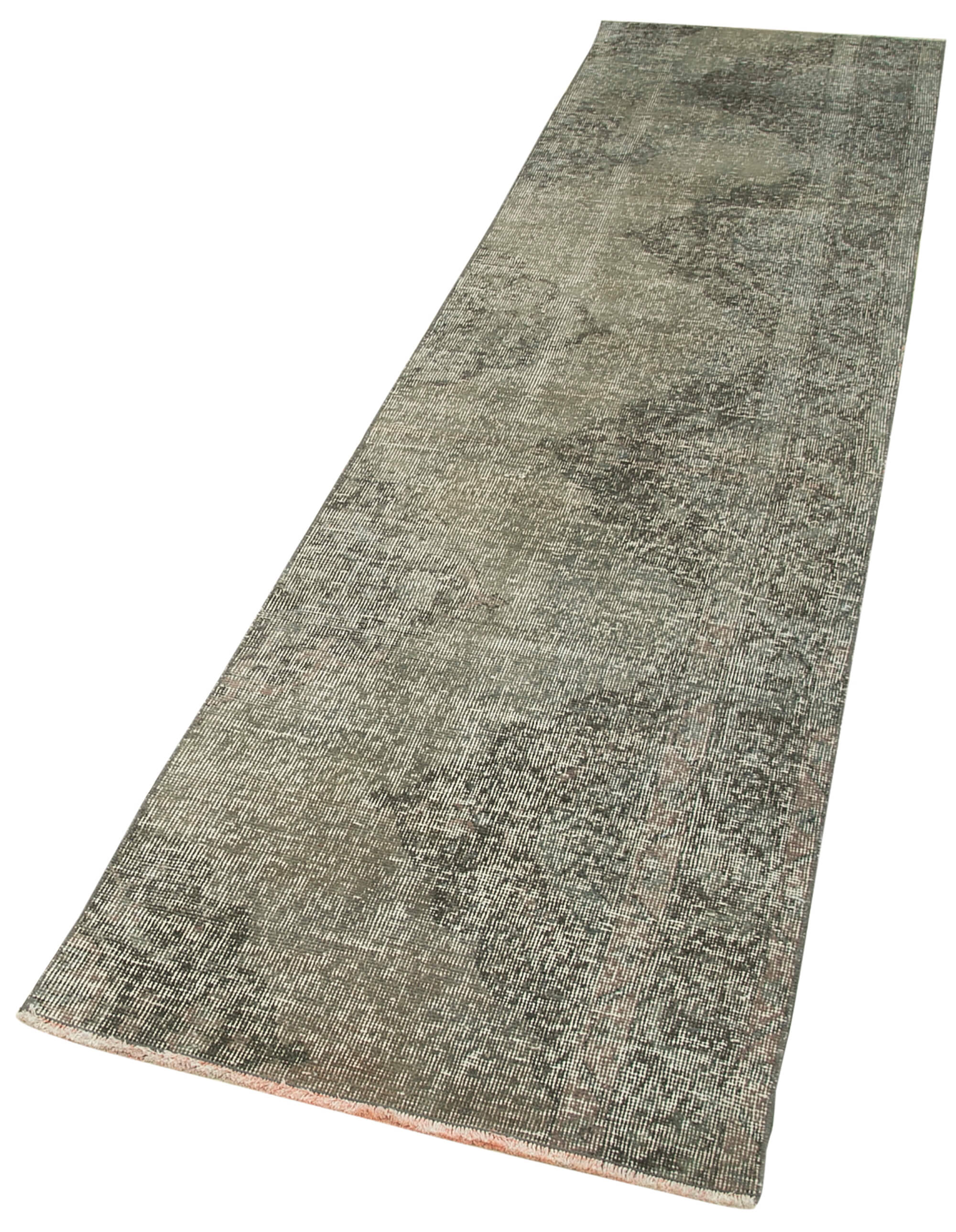 Handmade Vintage Area Rug – Overdyed Wool Rug | Grey 2'4'' x 9'7'' Carpet