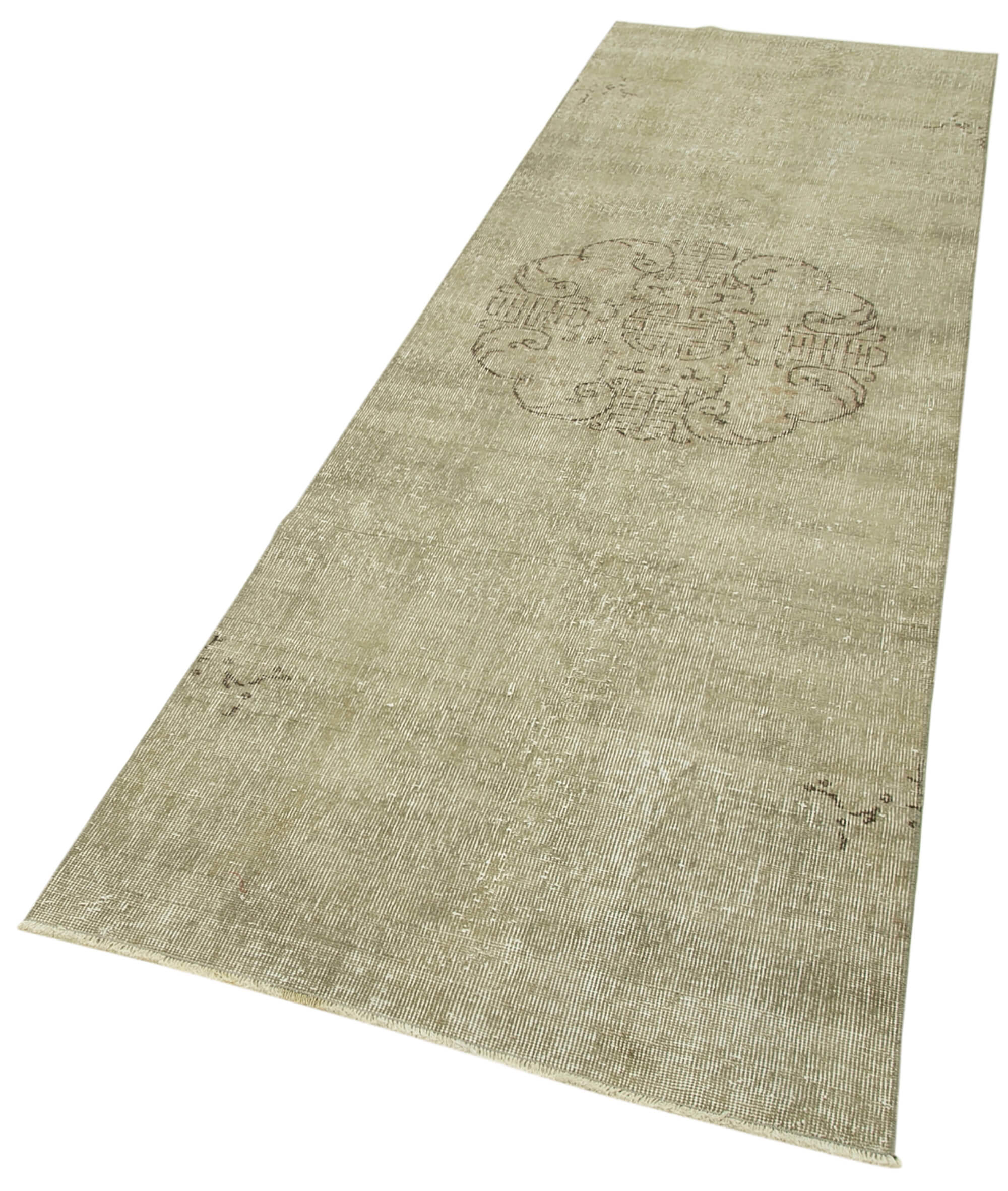 Handmade Area Rug - Overdyed Vintage Cotton Wool 3x10 Soft Neutral Beige Carpet