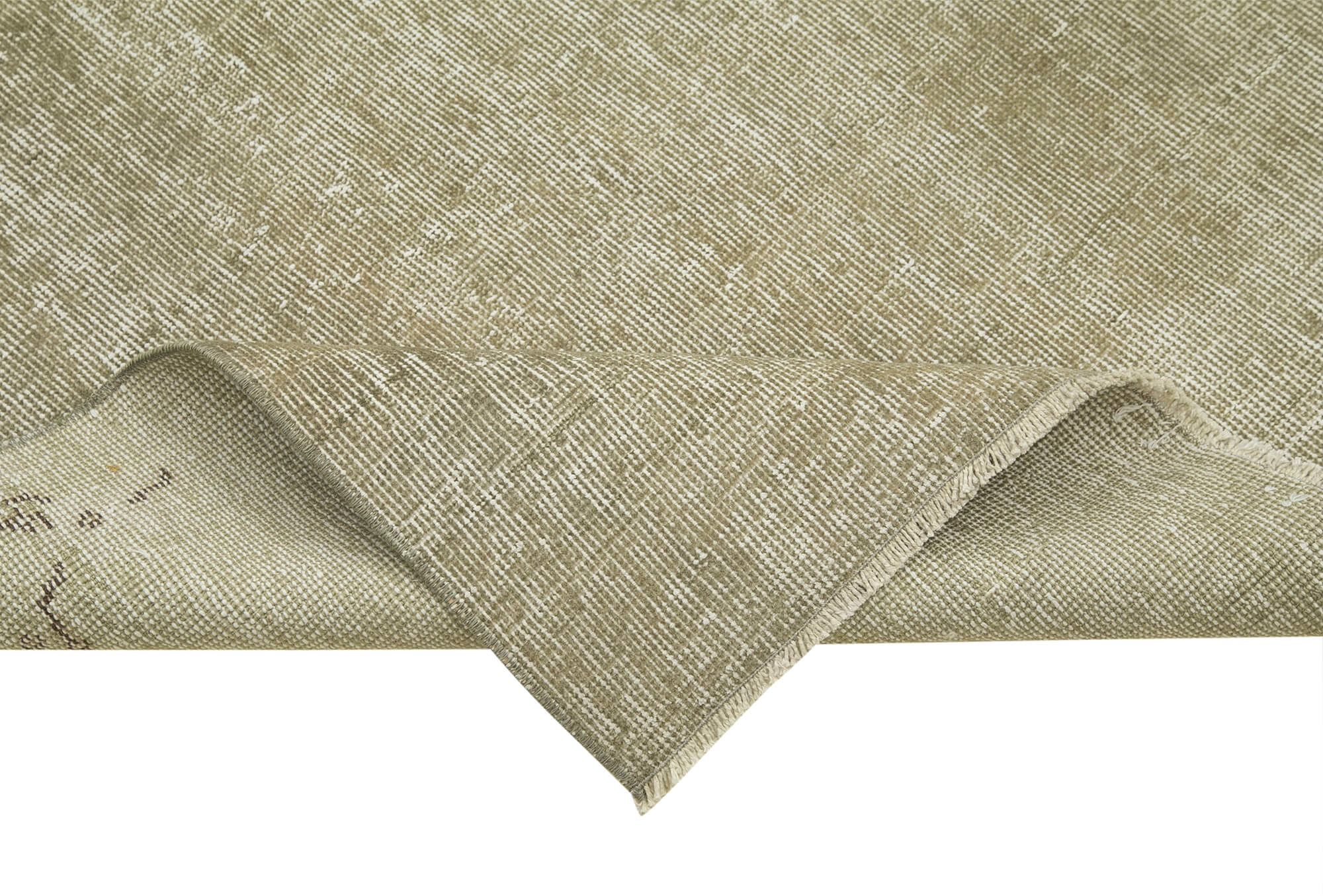 Handmade Area Rug - Overdyed Vintage Cotton Wool 3x10 Soft Neutral Beige Carpet