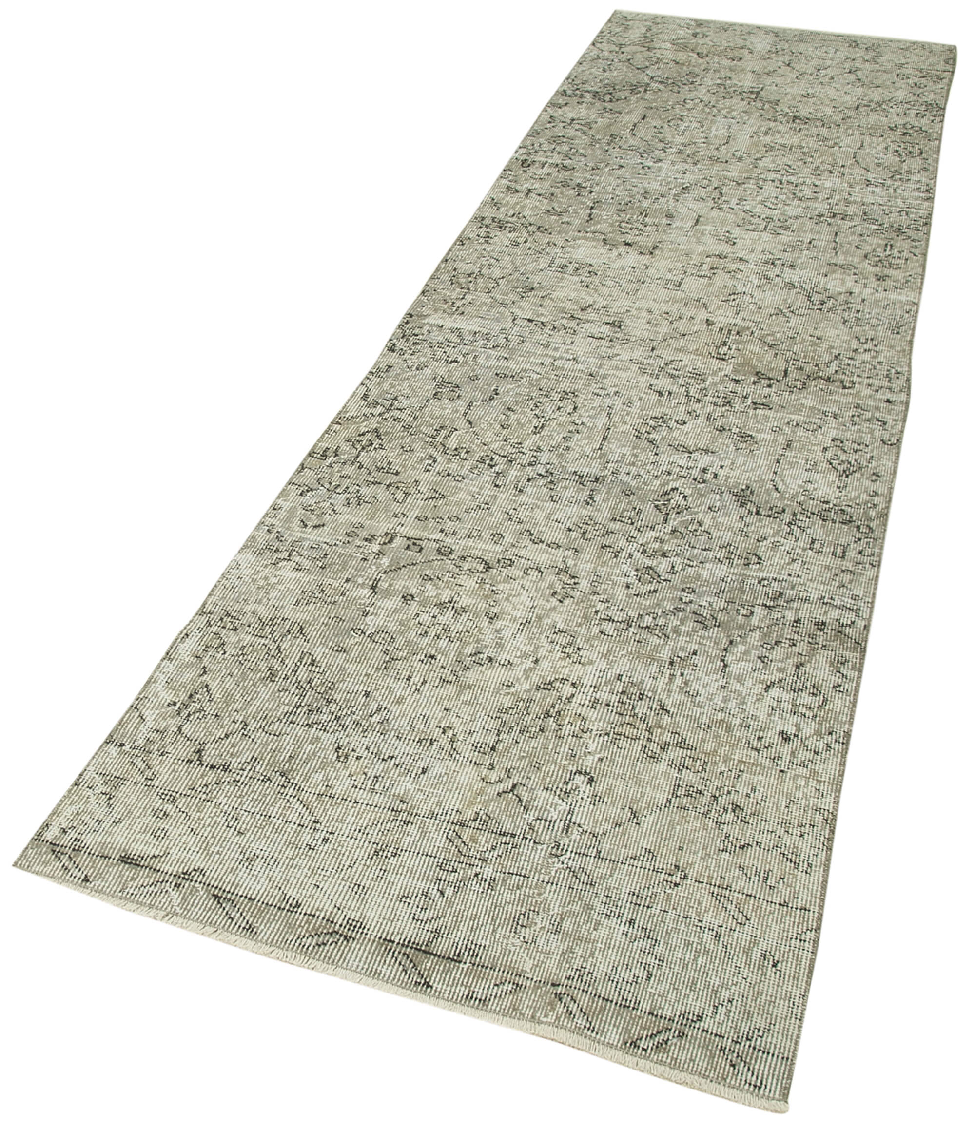 Handmade Vintage Area Rug – Handcrafted Floor Decor | Turkish Hand Knotted, Overdyed Wool Rug Grey 2'10''x10'2''