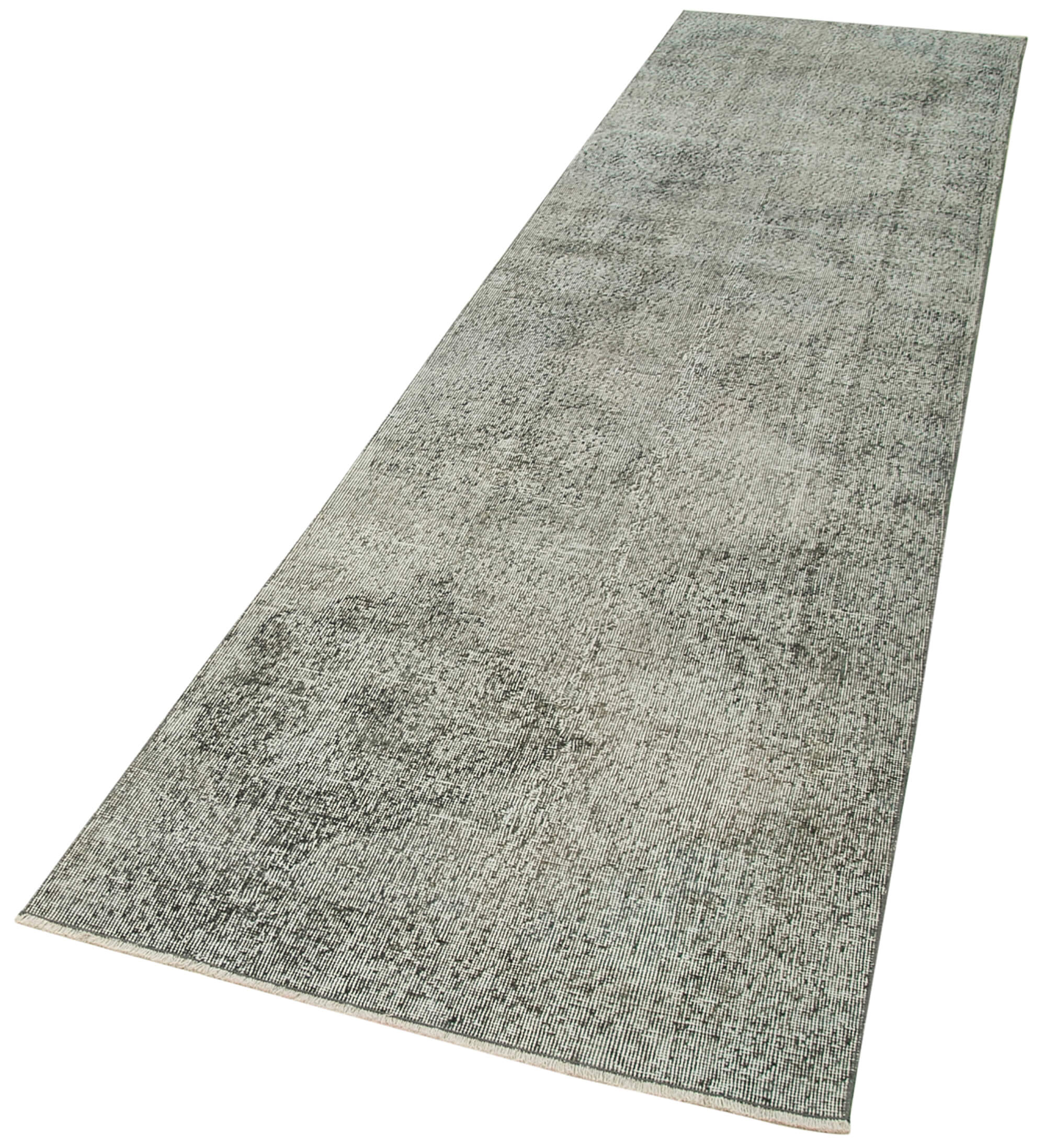 Handmade Vintage Area Rug - Overdyed Vintage Rug in Grey, Cotton Wool Blend 3'x11'10''
