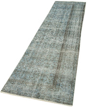 Handmade Vintage Area Rug – Overdyed Blue Cotton Wool Turkish Hand Knotted Carpet 2'6''x10'8''