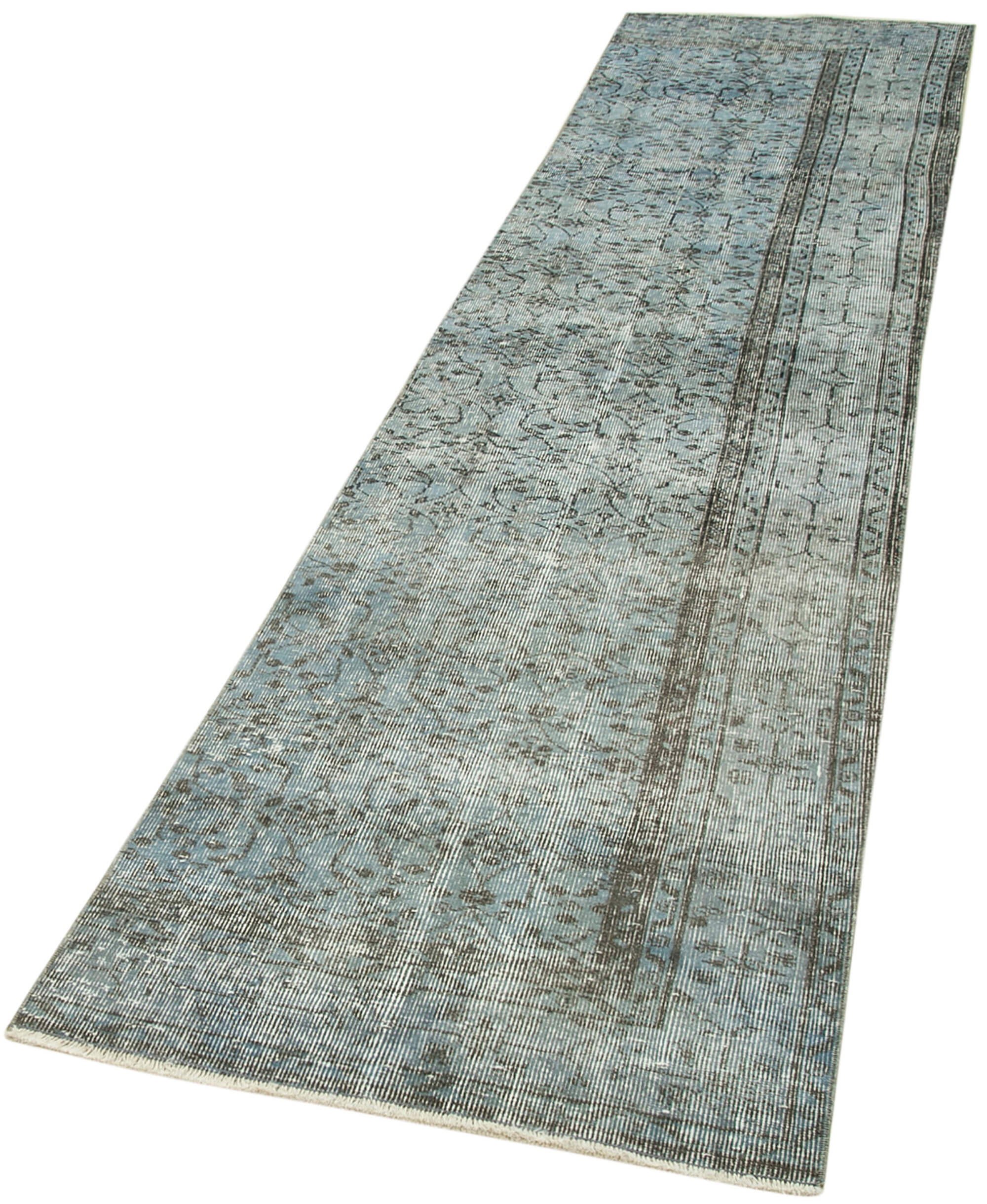 Handmade Vintage Area Rug – Overdyed Blue Cotton Wool Turkish Hand Knotted Carpet 2'6''x10'8''