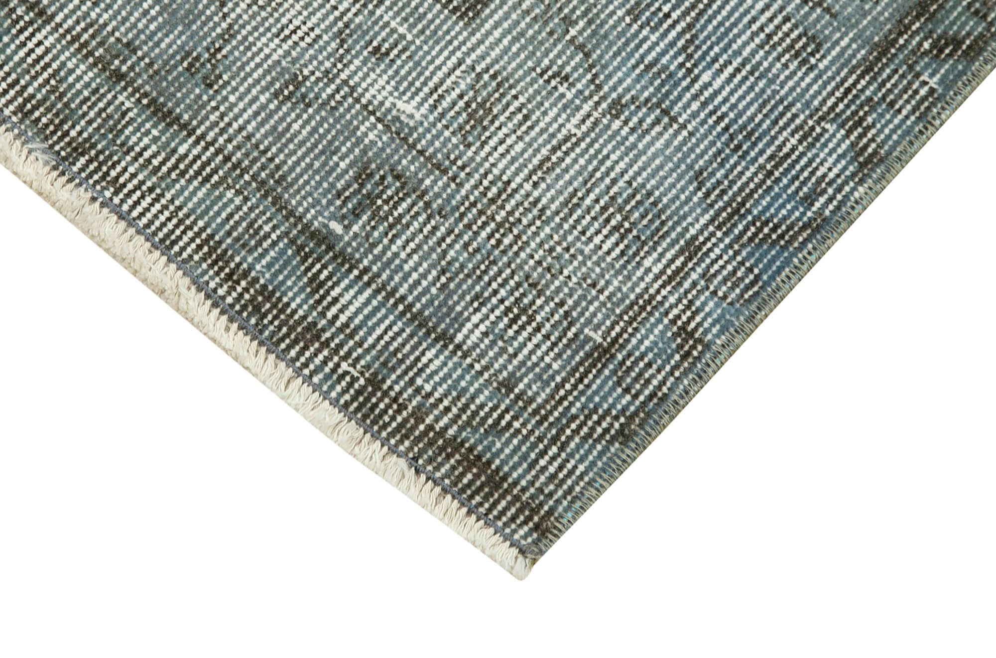 Handmade Vintage Area Rug – Overdyed Blue Cotton Wool Turkish Hand Knotted Carpet 2'6''x10'8''
