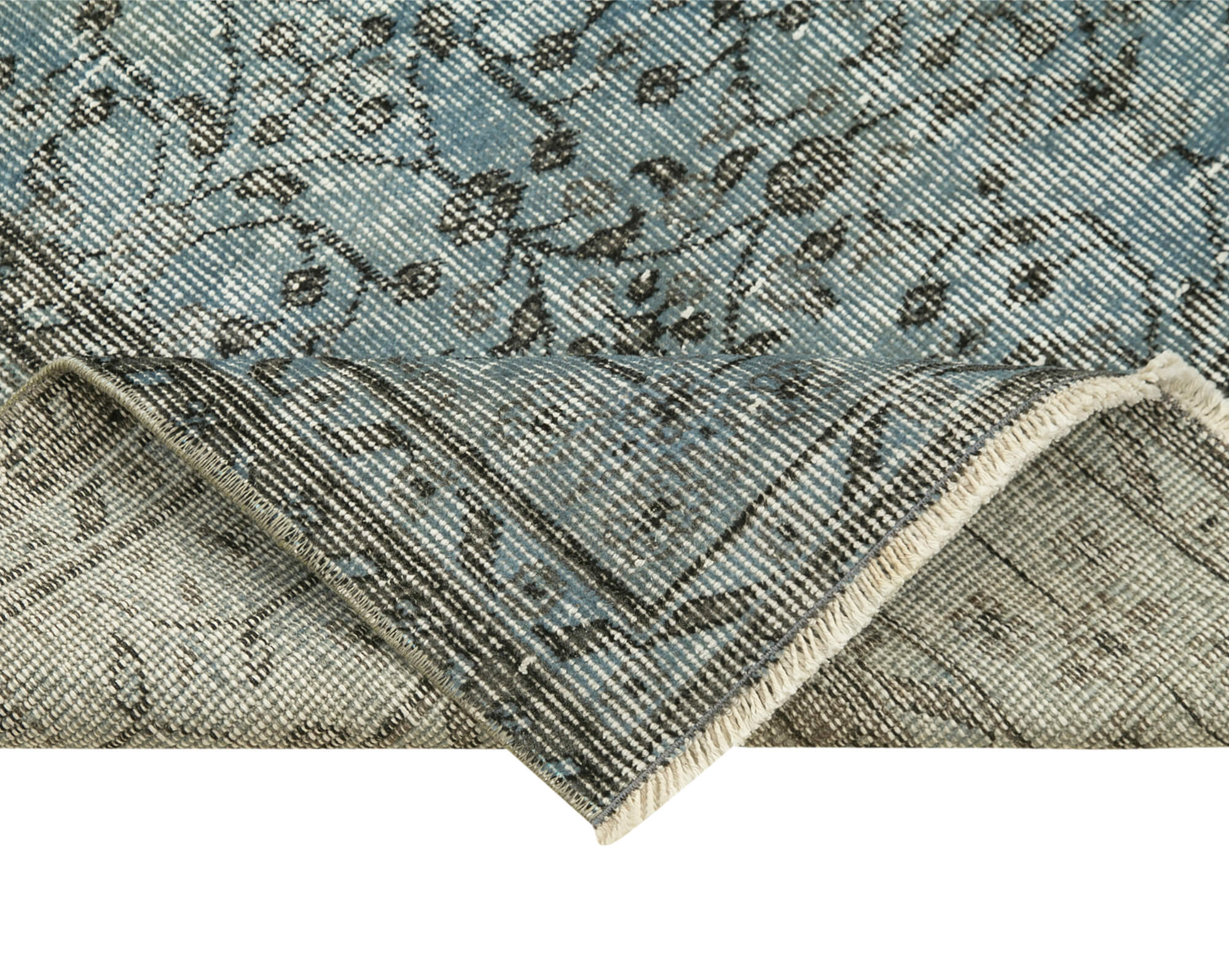 Handmade Vintage Area Rug – Overdyed Blue Cotton Wool Turkish Hand Knotted Carpet 2'6''x10'8''