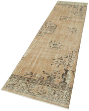 Handmade Vintage Area Rug – Overdyed Cotton Wool Blend, Beige Wool Floor Covering 2'6''x10'9''