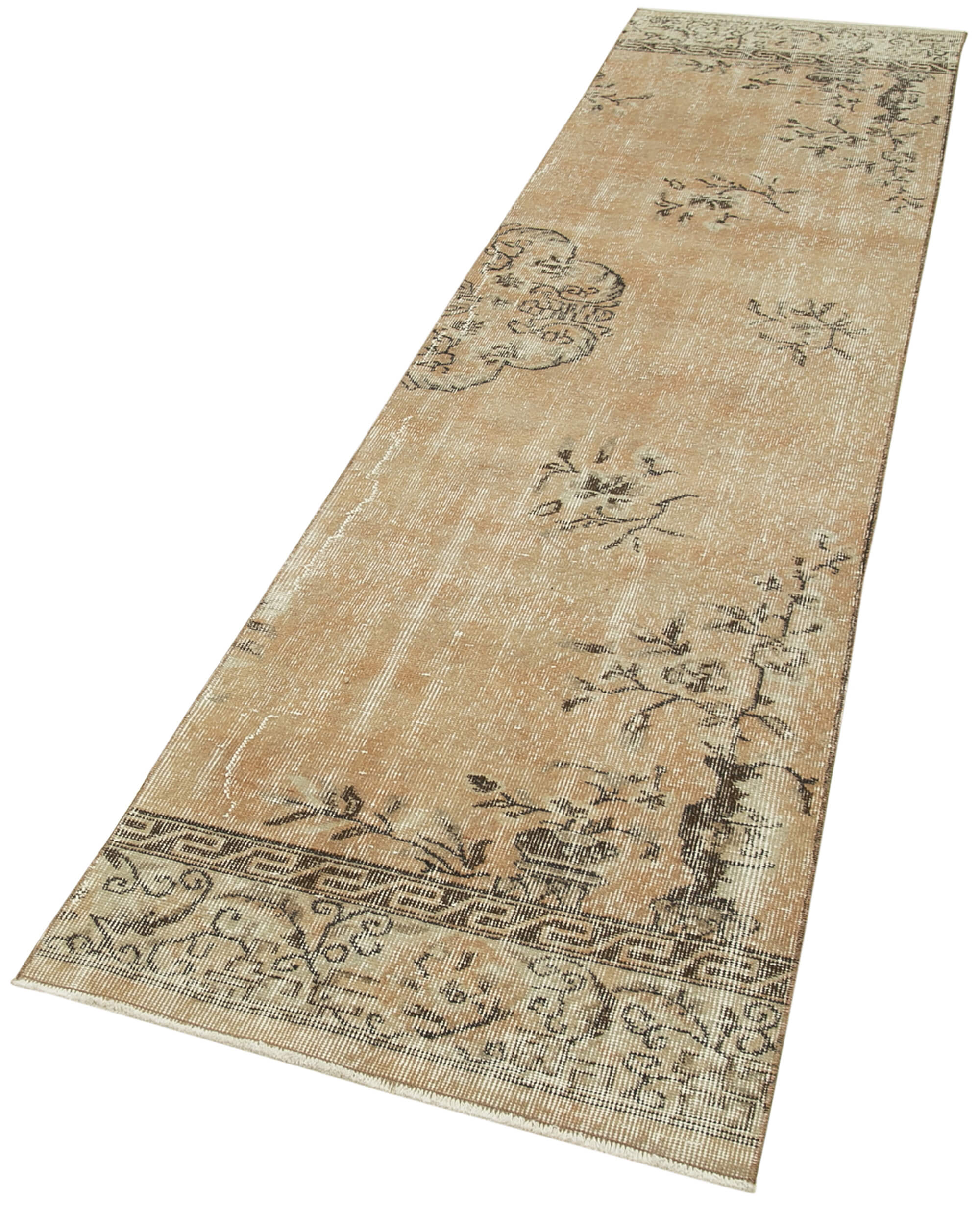 Handmade Vintage Area Rug – Overdyed Cotton Wool Blend, Beige Wool Floor Covering 2'6''x10'9''