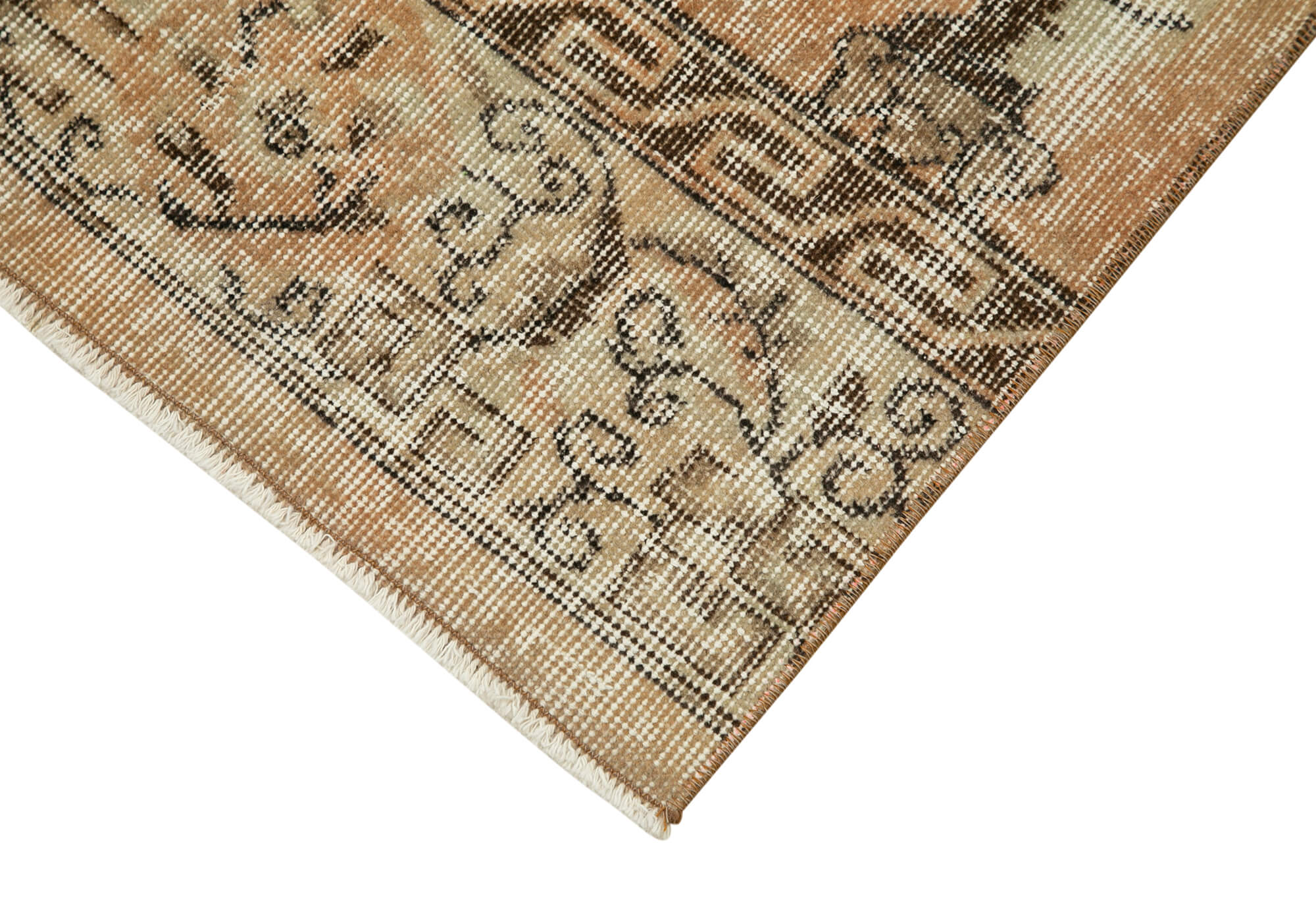 Handmade Vintage Area Rug – Overdyed Cotton Wool Blend, Beige Wool Floor Covering 2'6''x10'9''