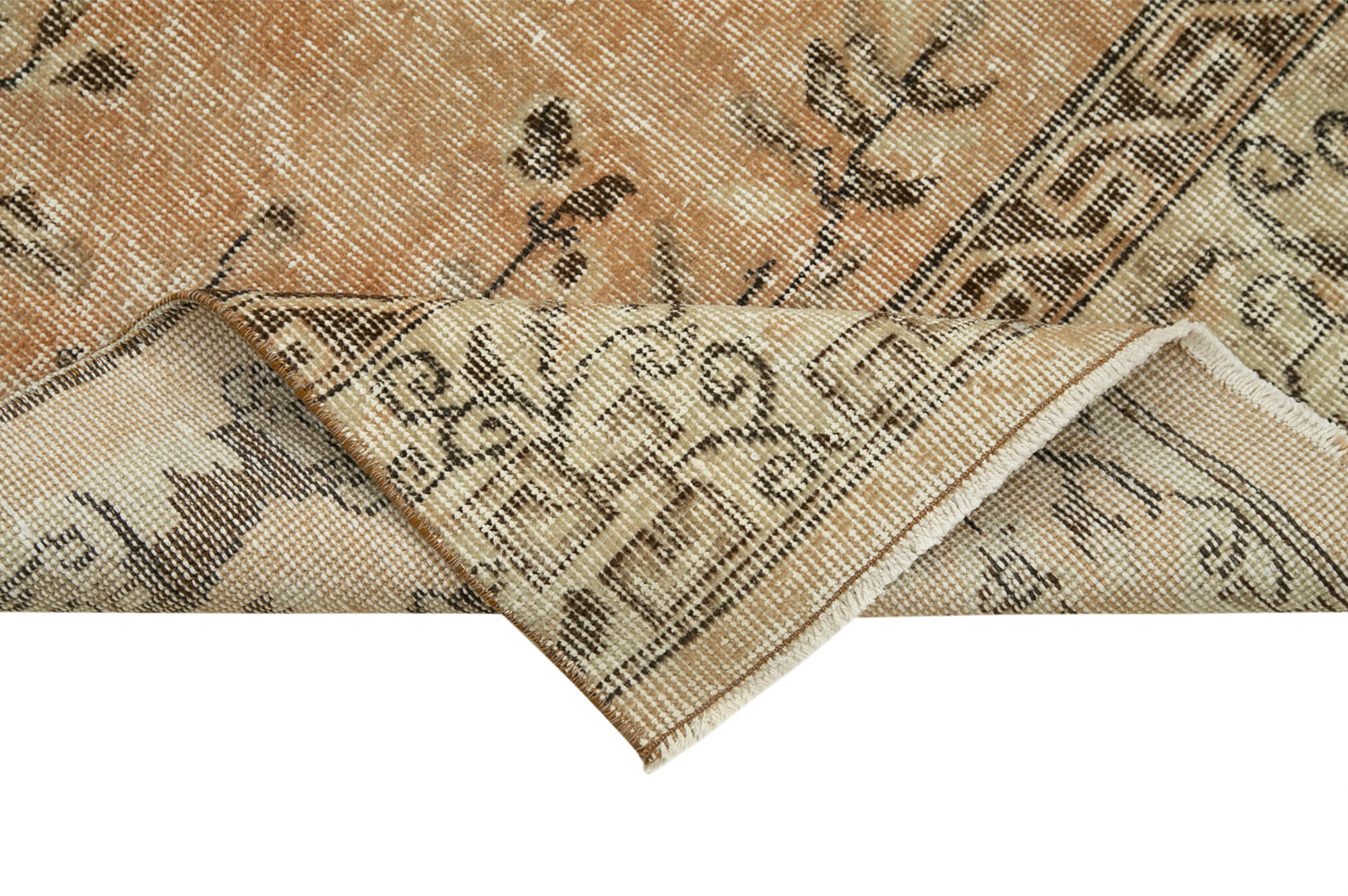 Handmade Vintage Area Rug – Overdyed Cotton Wool Blend, Beige Wool Floor Covering 2'6''x10'9''