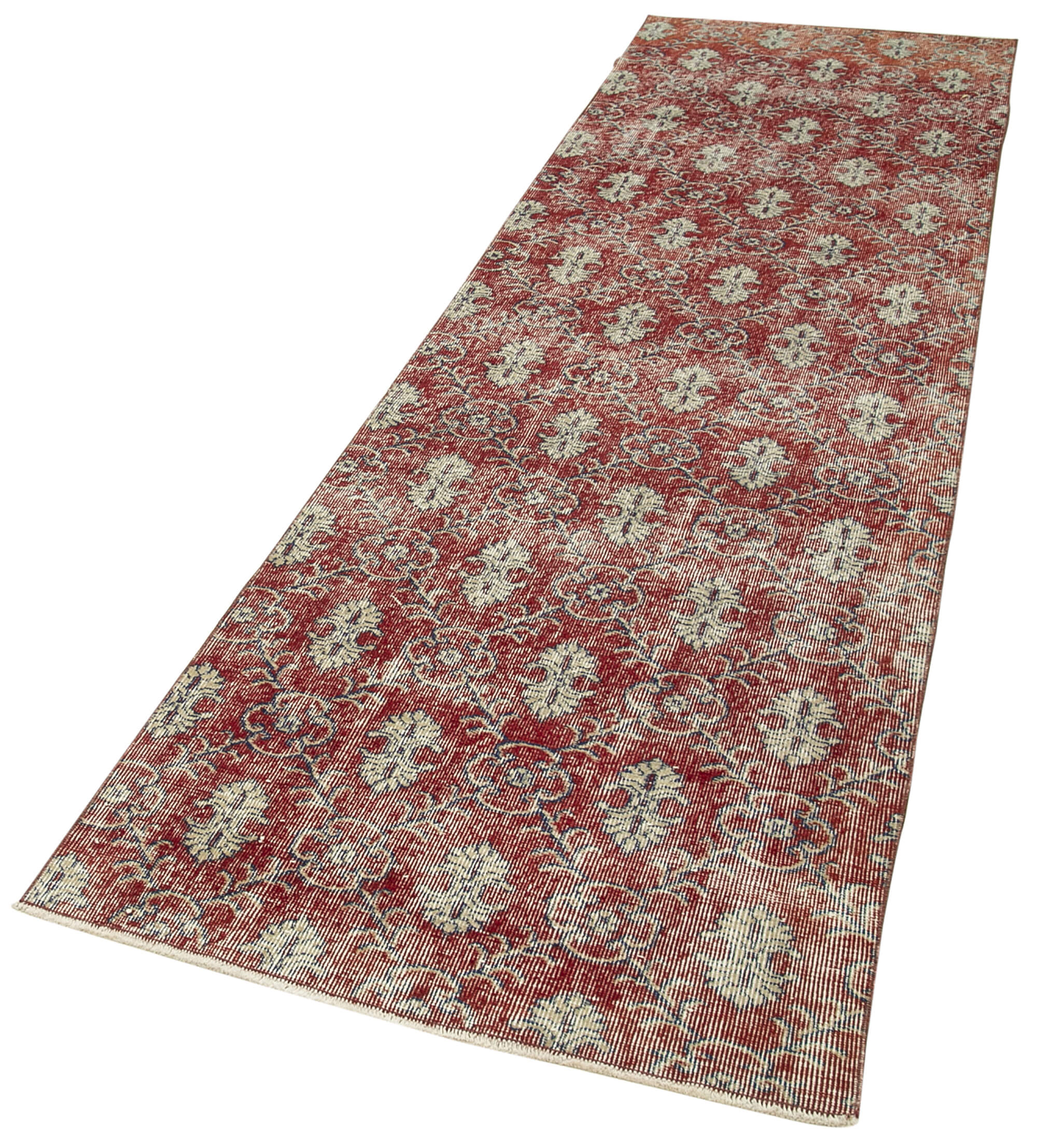 Handmade Vintage Area Rug – Overdyed Red Cotton Wool 3'0'' x 10'8'' Runner