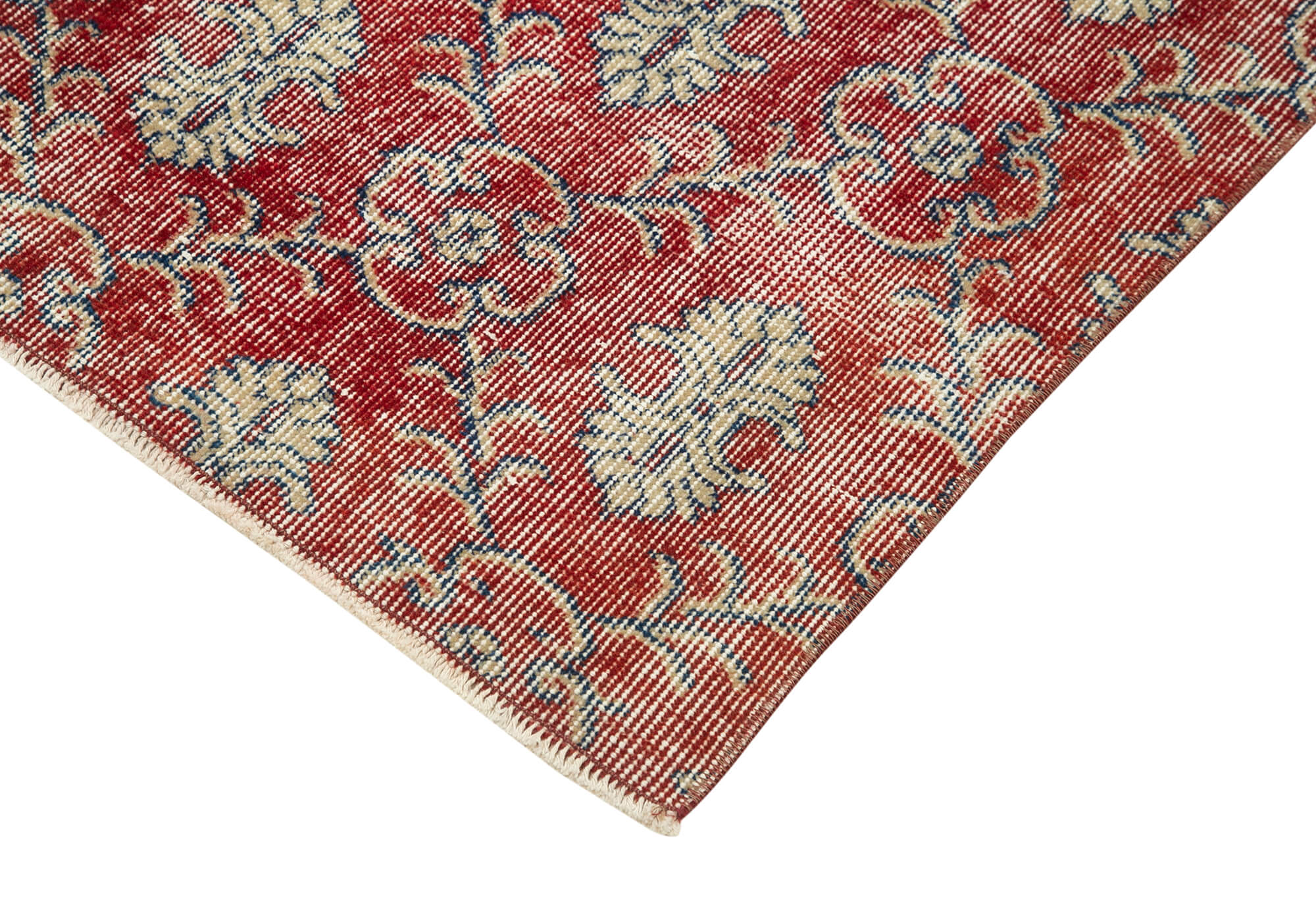 Handmade Vintage Area Rug – Overdyed Red Cotton Wool 3'0'' x 10'8'' Runner
