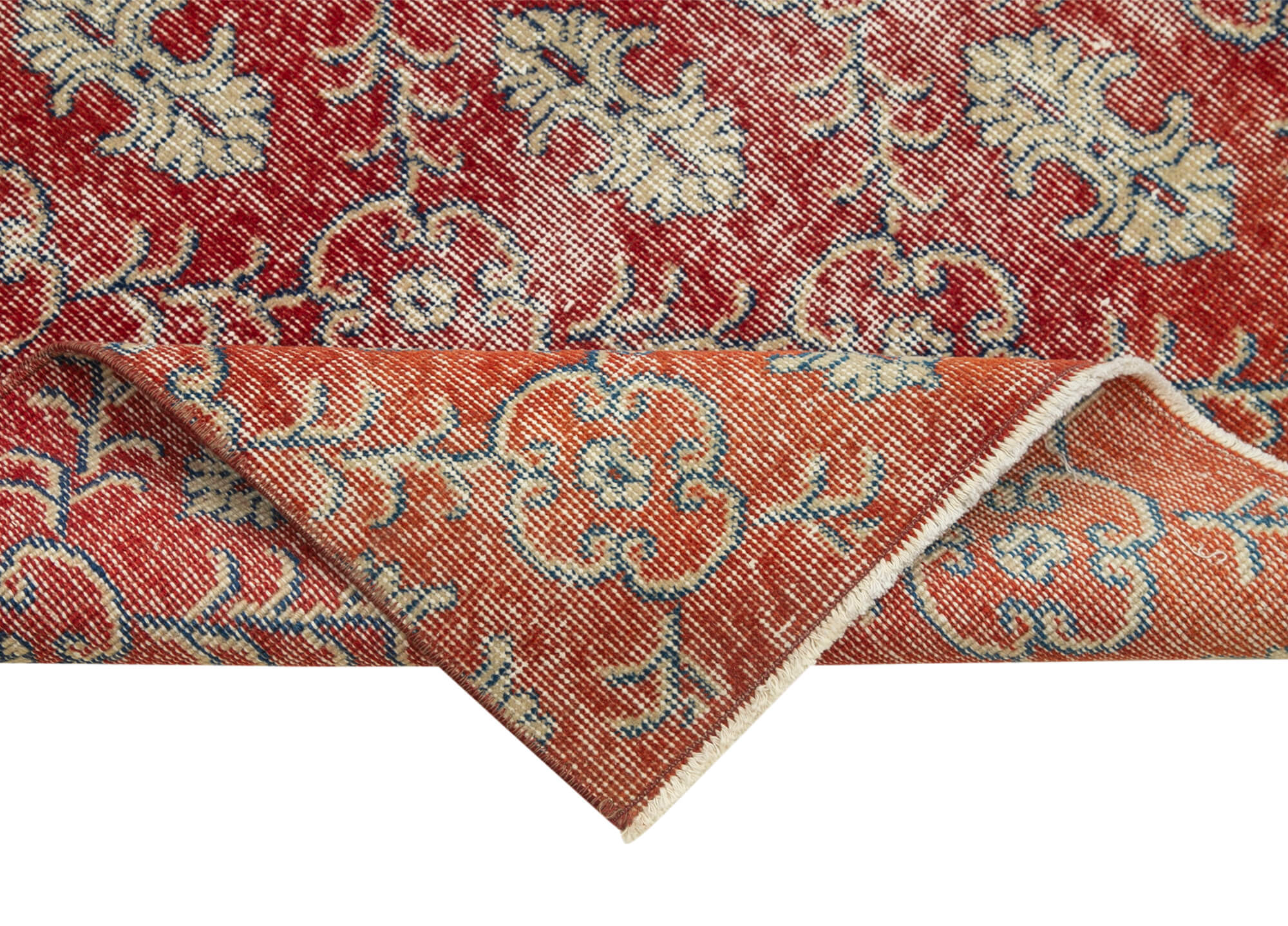 Handmade Vintage Area Rug – Overdyed Red Cotton Wool 3'0'' x 10'8'' Runner