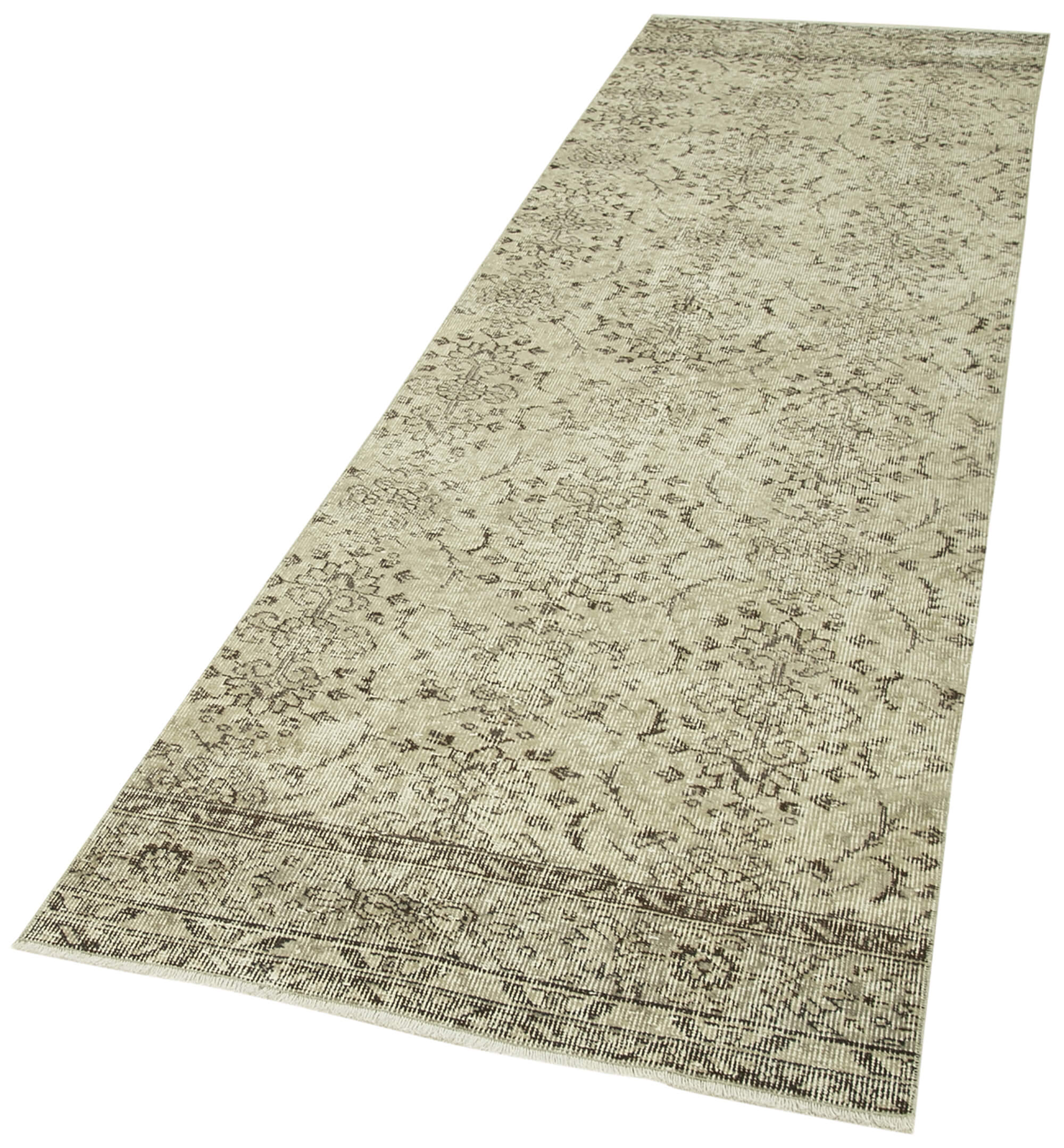 Handmade Vintage Area Rug – Overdyed Beige Turkish Hand Knotted Carpet 2'11''x10'2''