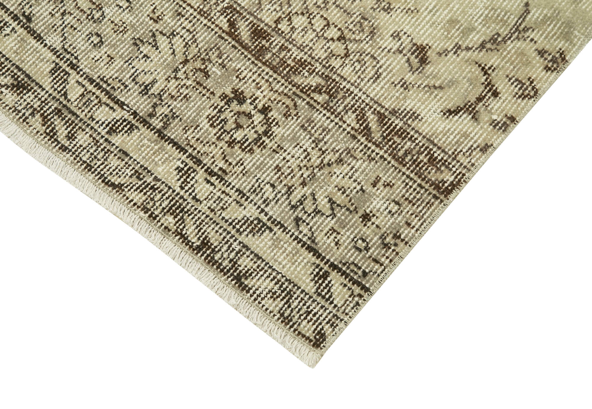 Handmade Vintage Area Rug – Overdyed Beige Turkish Hand Knotted Carpet 2'11''x10'2''