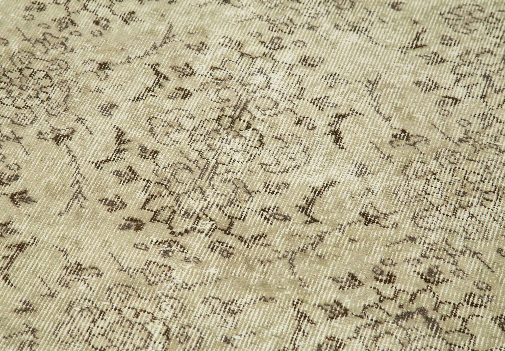 Handmade Vintage Area Rug – Overdyed Beige Turkish Hand Knotted Carpet 2'11''x10'2''