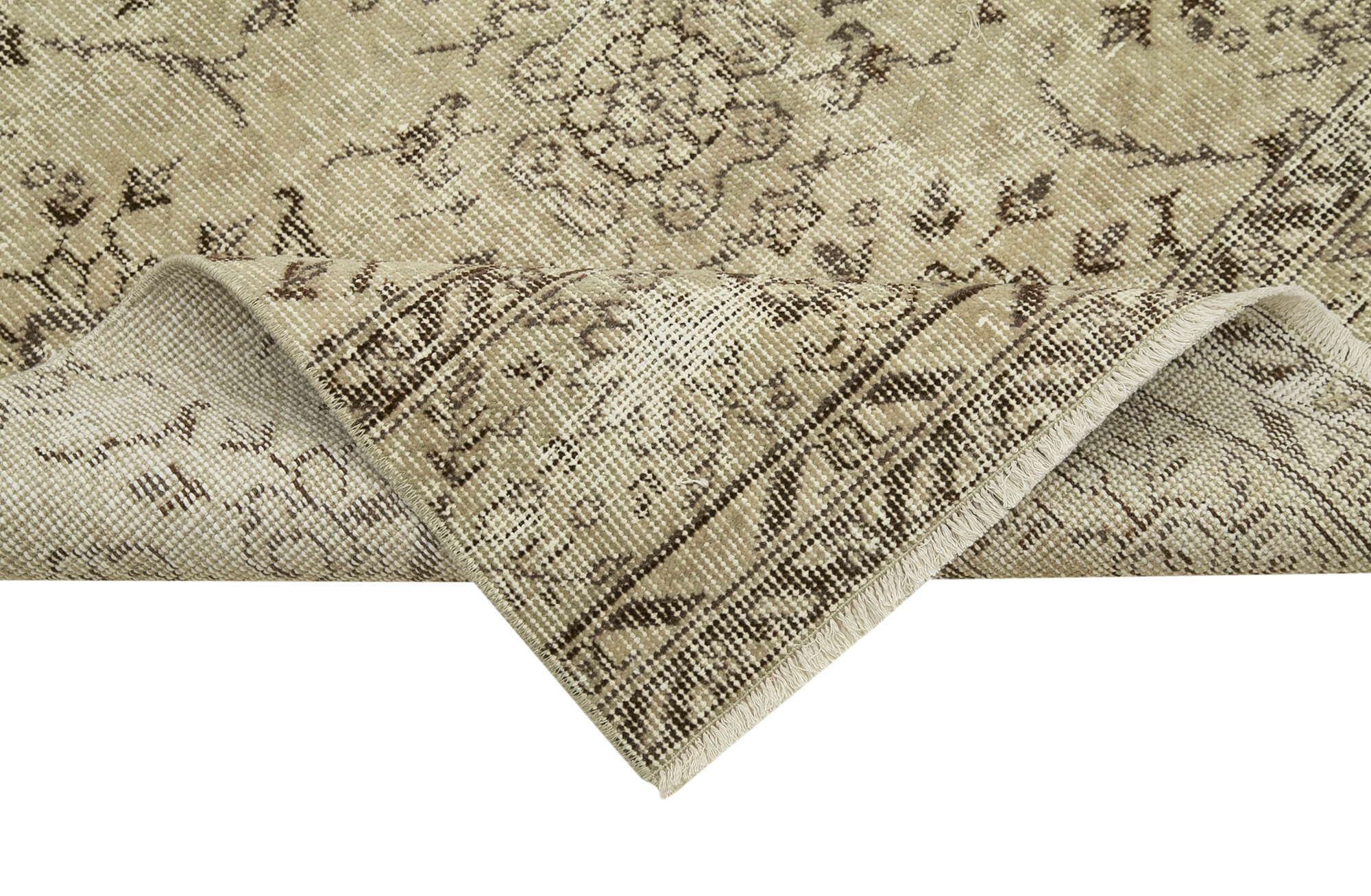 Handmade Vintage Area Rug – Overdyed Beige Turkish Hand Knotted Carpet 2'11''x10'2''