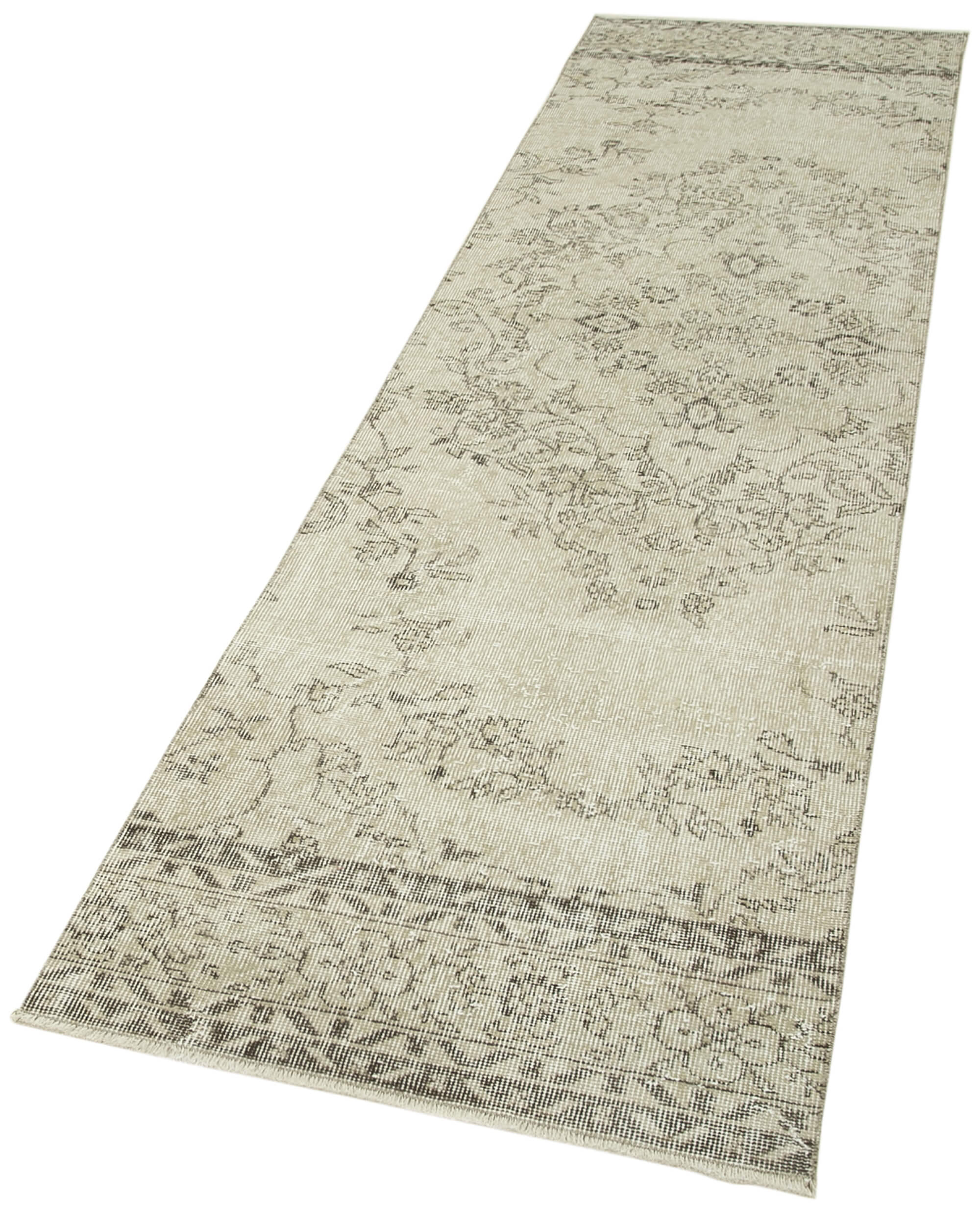 Vintage Handmade Area Rug – Overdyed Beige Turkish Cotton Wool Carpet 2'7''x10'6''