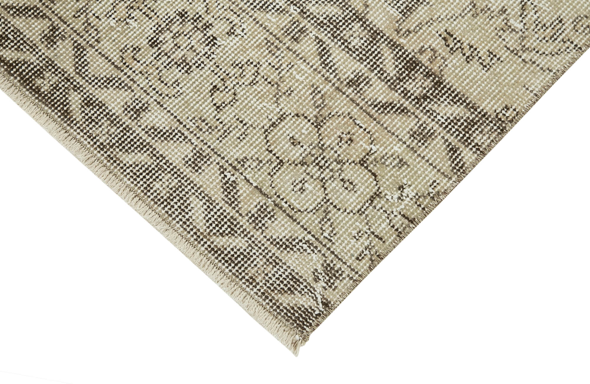 Vintage Handmade Area Rug – Overdyed Beige Turkish Cotton Wool Carpet 2'7''x10'6''