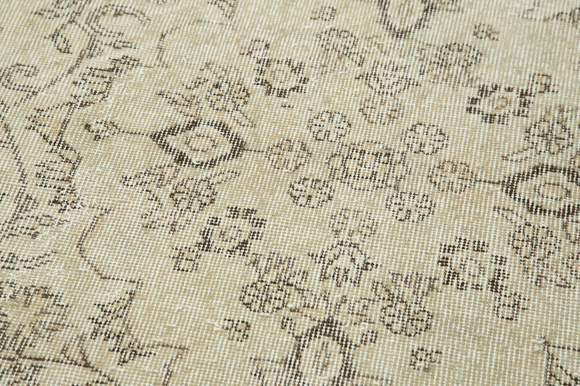 Vintage Handmade Area Rug – Overdyed Beige Turkish Cotton Wool Carpet 2'7''x10'6''