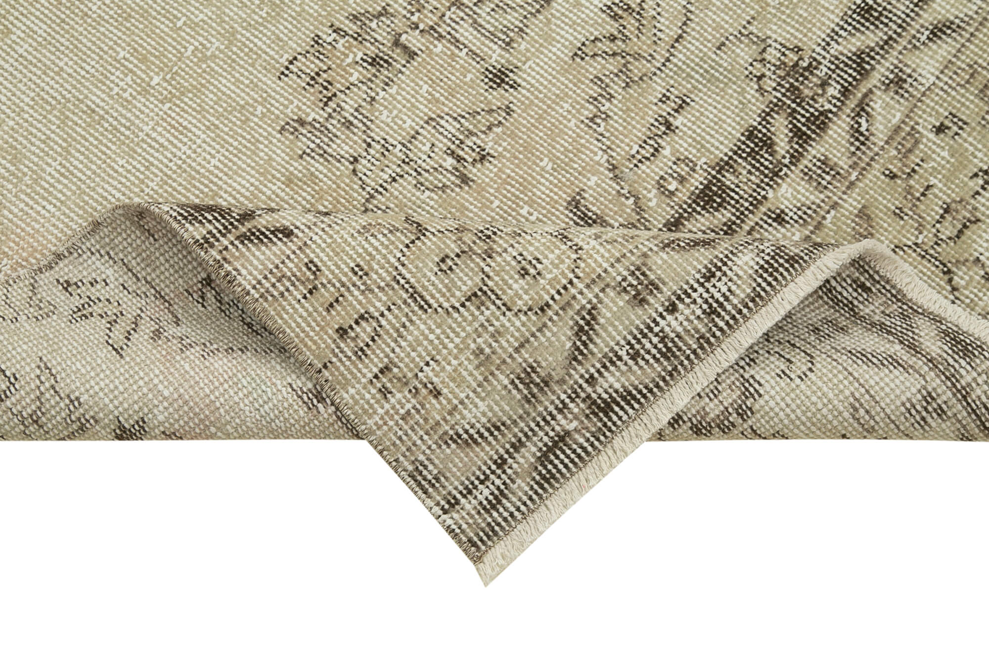 Vintage Handmade Area Rug – Overdyed Beige Turkish Cotton Wool Carpet 2'7''x10'6''
