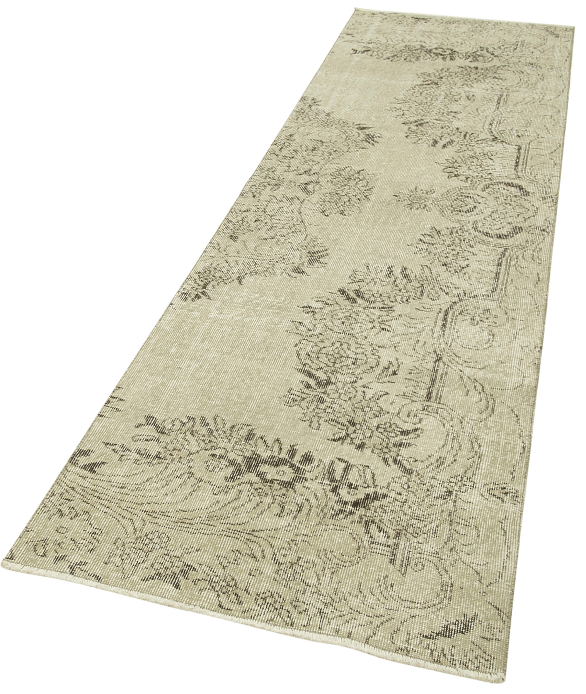 Handmade Vintage Area Rug – Overdyed Wool Rug | Neutral Beige Cotton Wool Carpet 2'11''x10'4''
