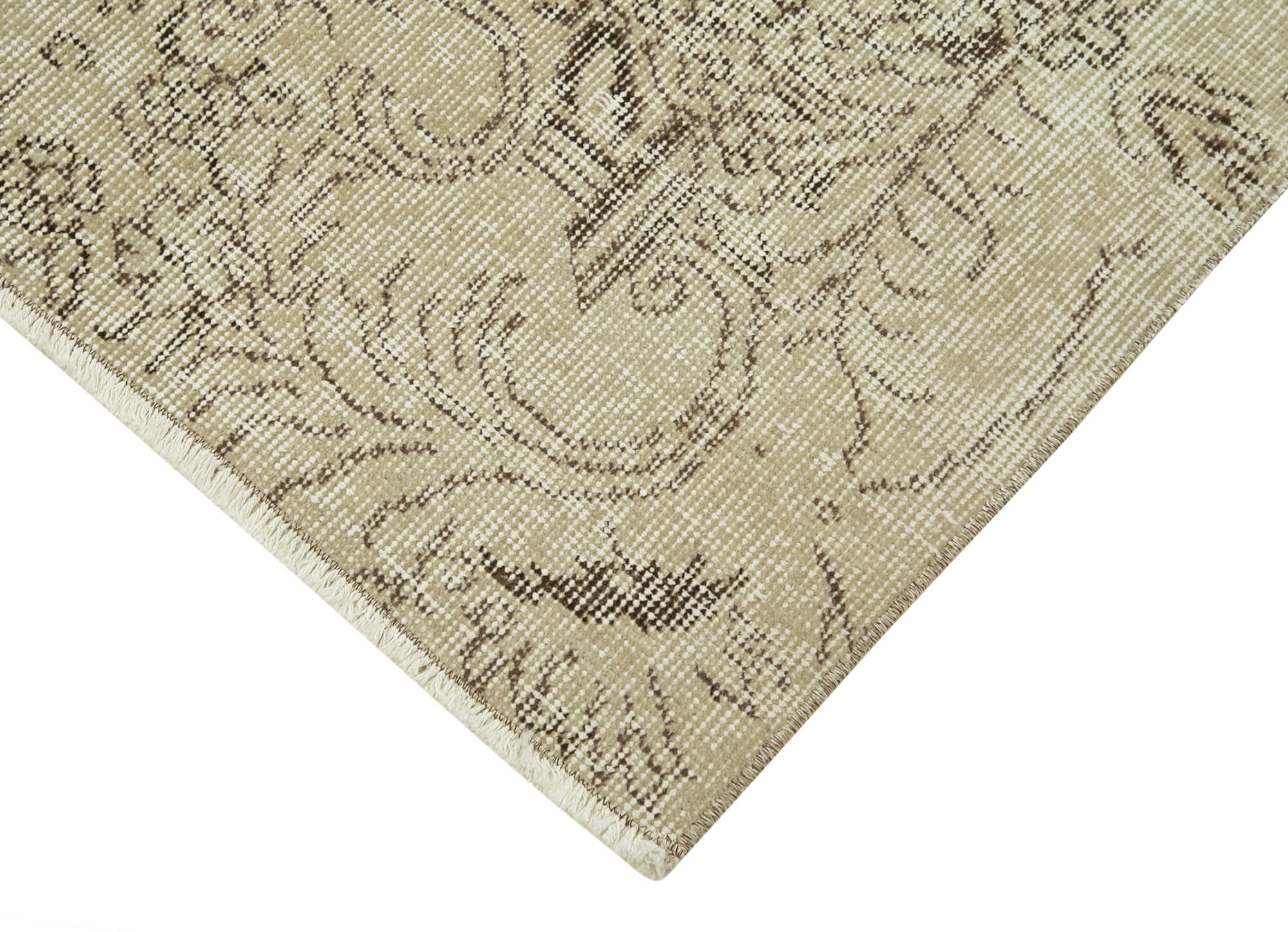 Handmade Vintage Area Rug – Overdyed Wool Rug | Neutral Beige Cotton Wool Carpet 2'11''x10'4''