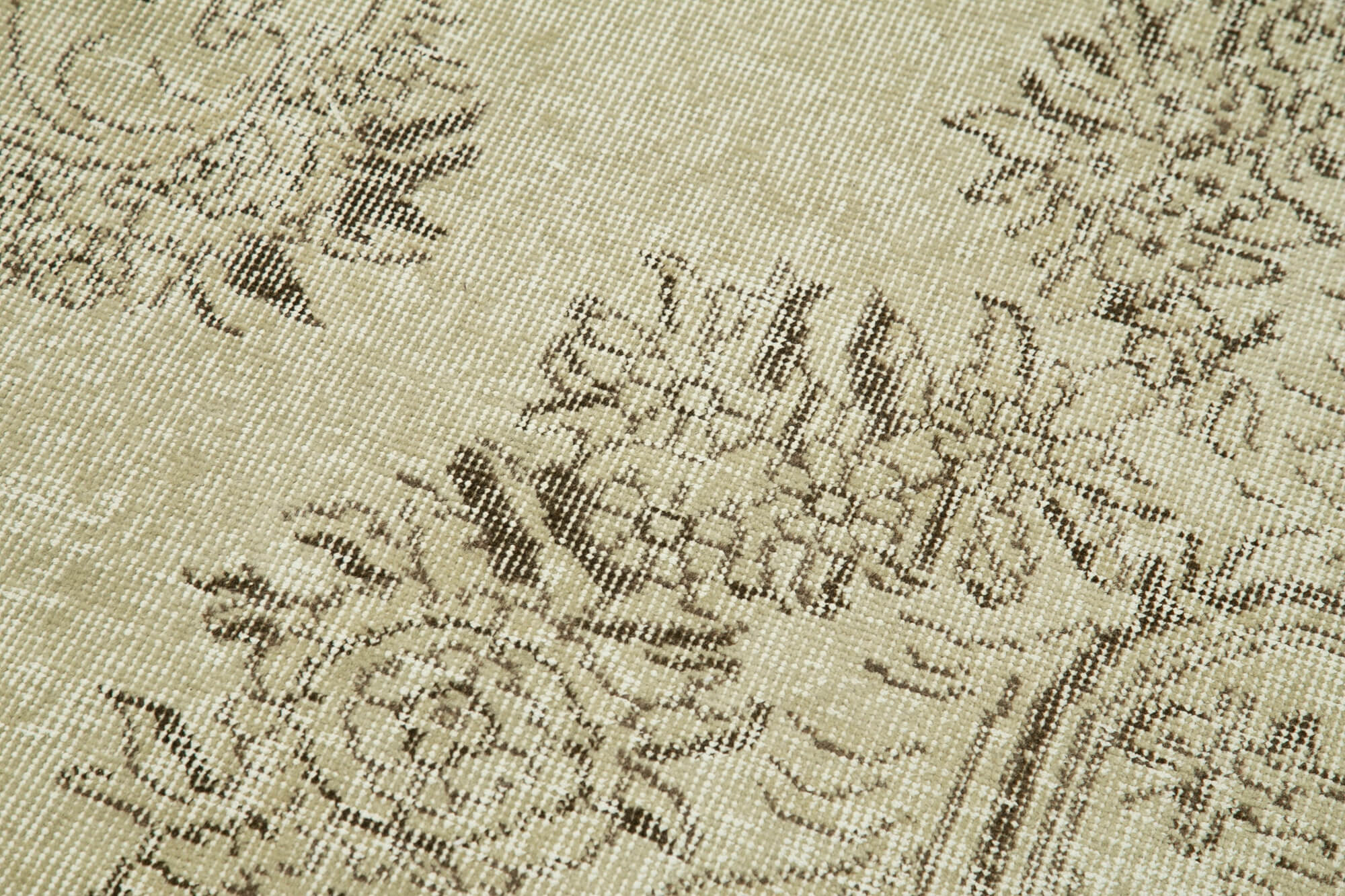 Handmade Vintage Area Rug – Overdyed Wool Rug | Neutral Beige Cotton Wool Carpet 2'11''x10'4''