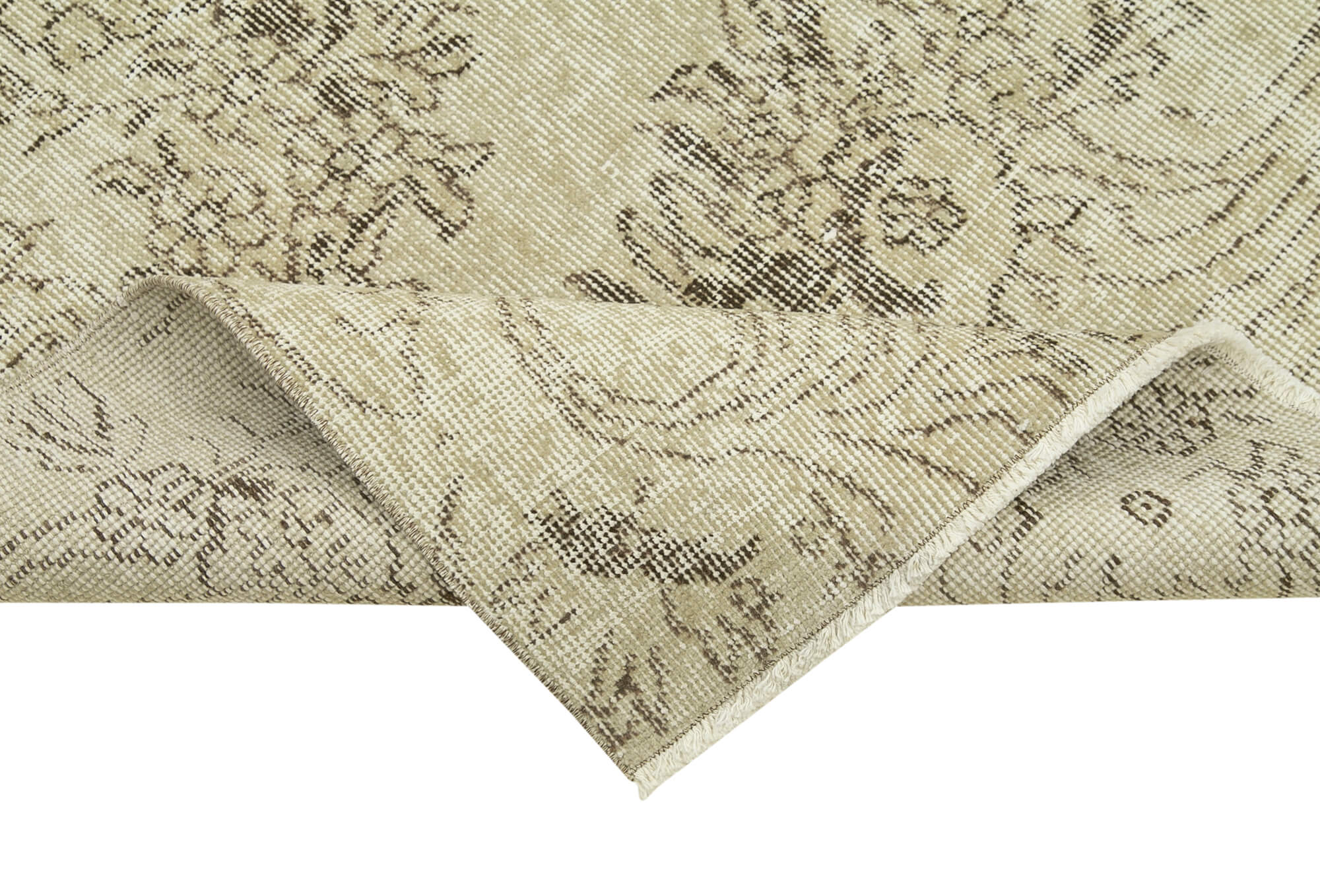Handmade Vintage Area Rug – Overdyed Wool Rug | Neutral Beige Cotton Wool Carpet 2'11''x10'4''
