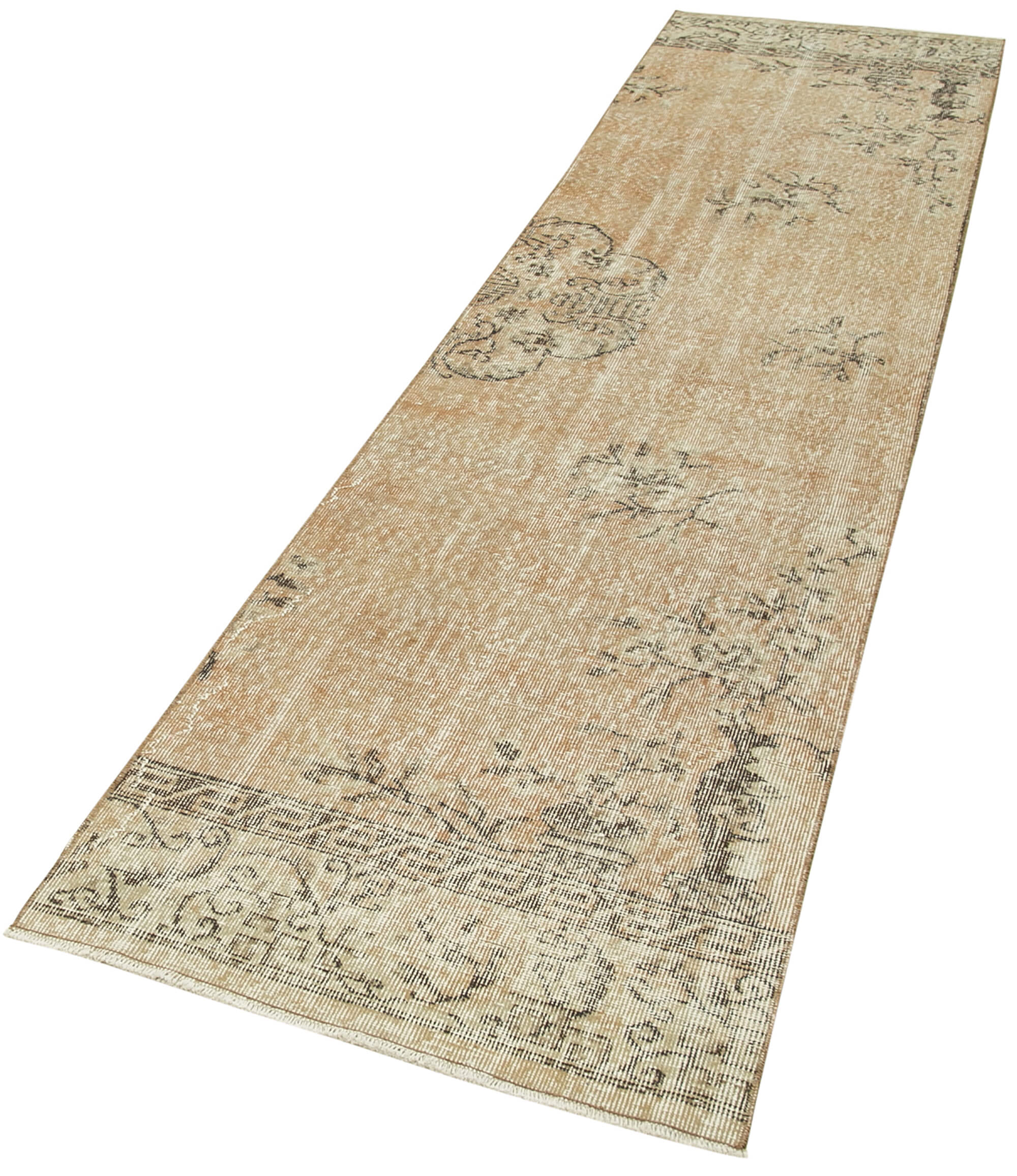 Vintage Handmade Area Rug – Overdyed Beige Turkish Cotton Wool Carpet 2'7" x 10'9"