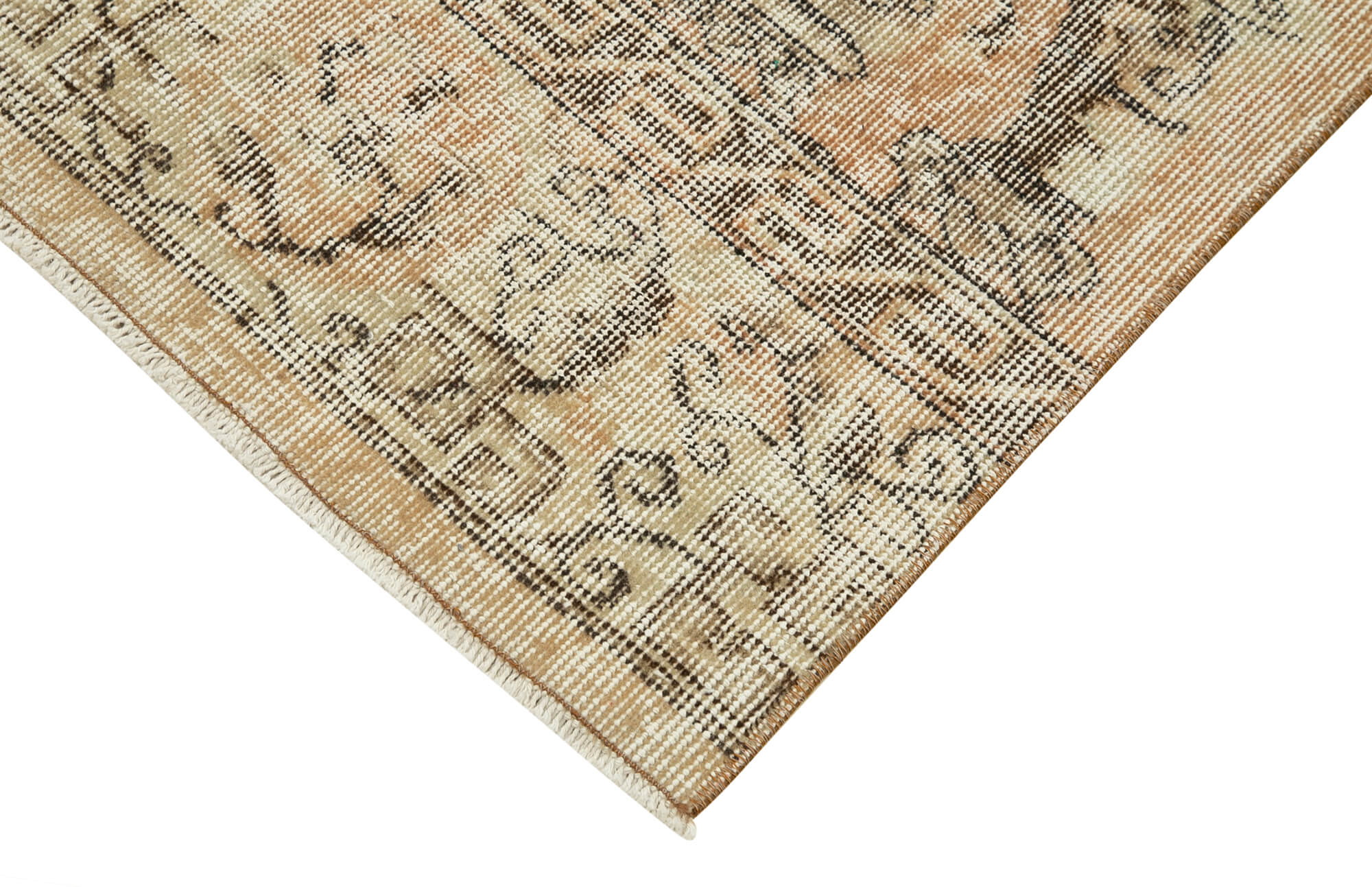 Vintage Handmade Area Rug – Overdyed Beige Turkish Cotton Wool Carpet 2'7" x 10'9"