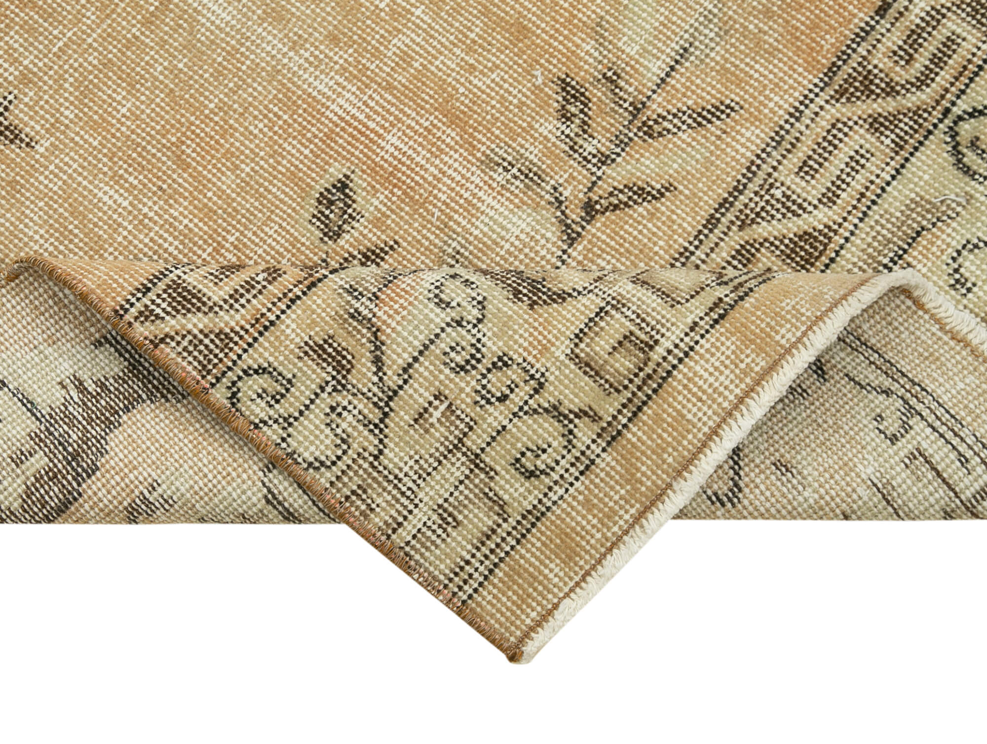 Vintage Handmade Area Rug – Overdyed Beige Turkish Cotton Wool Carpet 2'7" x 10'9"