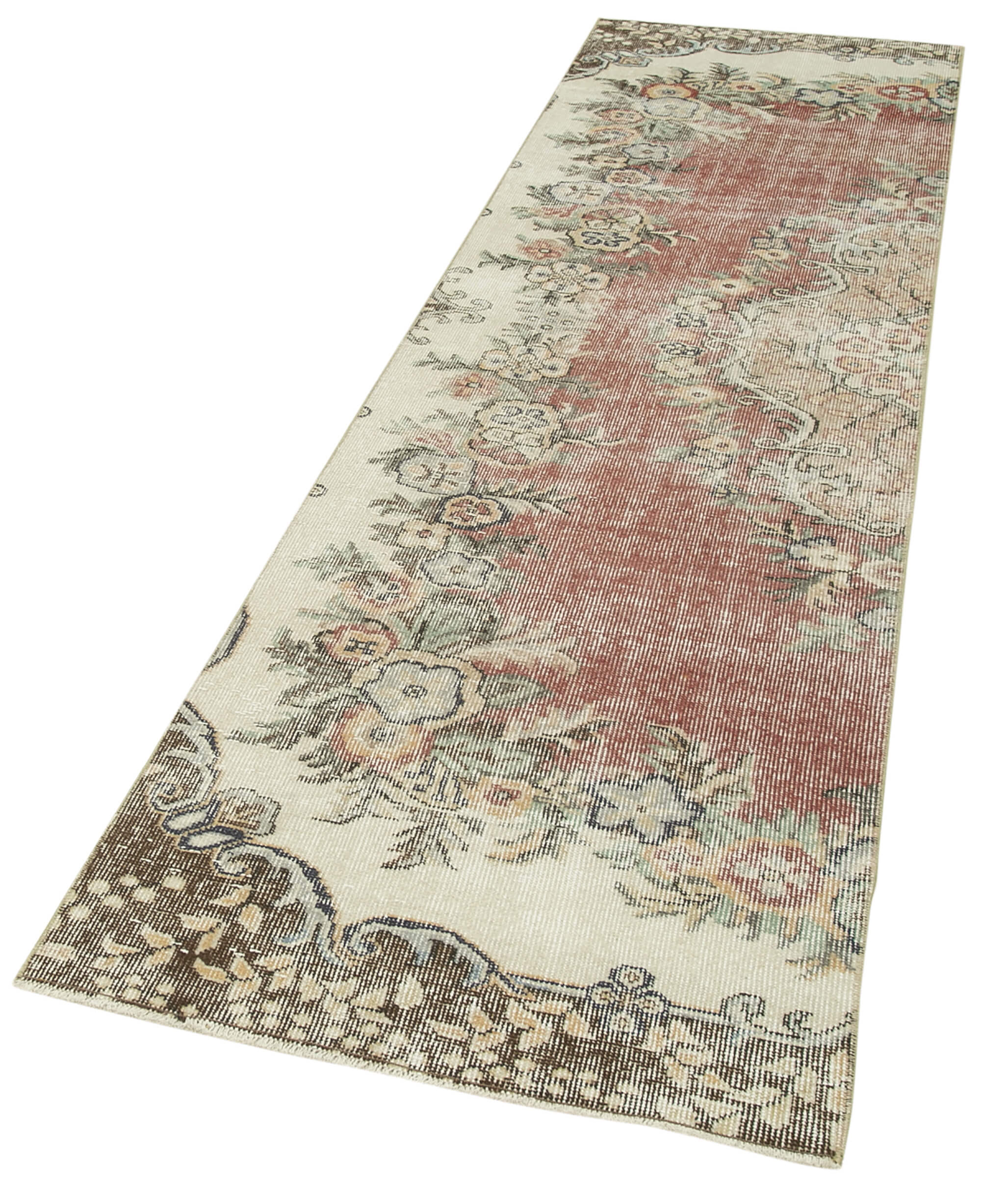 Handmade Vintage Area Rug – Overdyed Wool Rug | Beige Cotton Floor Carpet 2'8''x9'11''