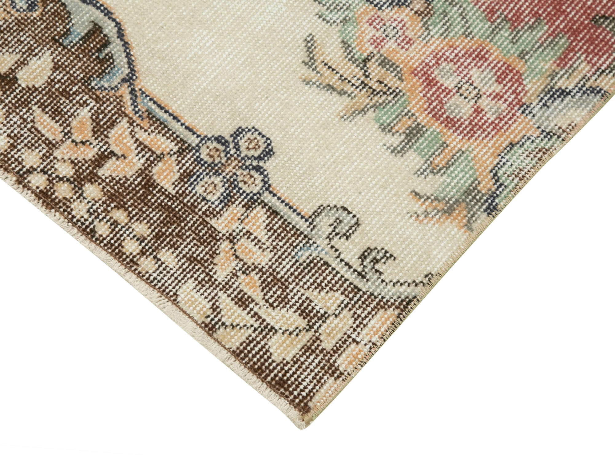 Handmade Vintage Area Rug – Overdyed Wool Rug | Beige Cotton Floor Carpet 2'8''x9'11''