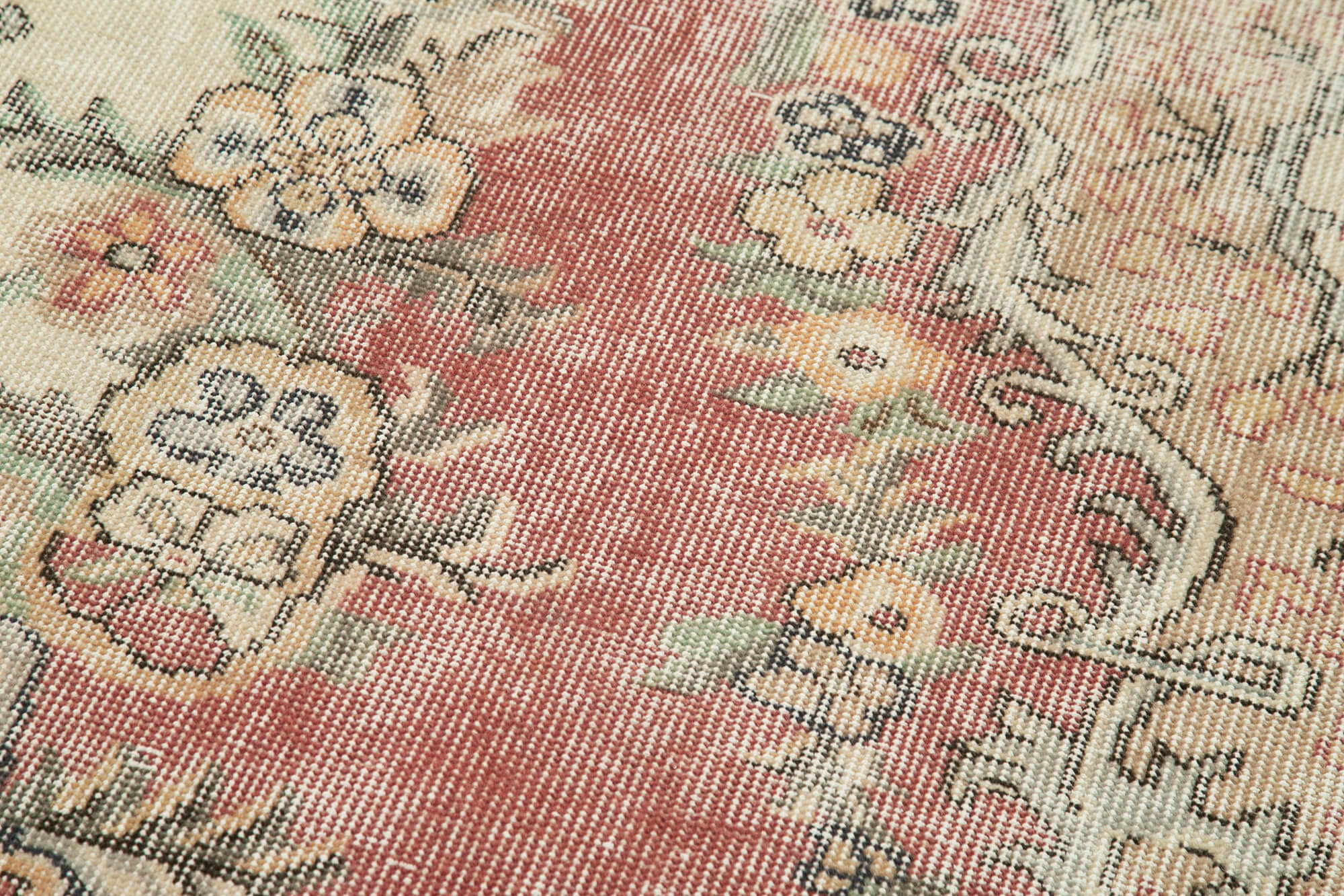 Handmade Vintage Area Rug – Overdyed Wool Rug | Beige Cotton Floor Carpet 2'8''x9'11''