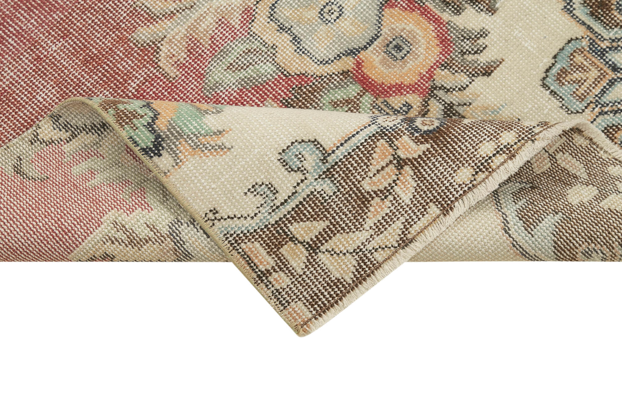 Handmade Vintage Area Rug – Overdyed Wool Rug | Beige Cotton Floor Carpet 2'8''x9'11''