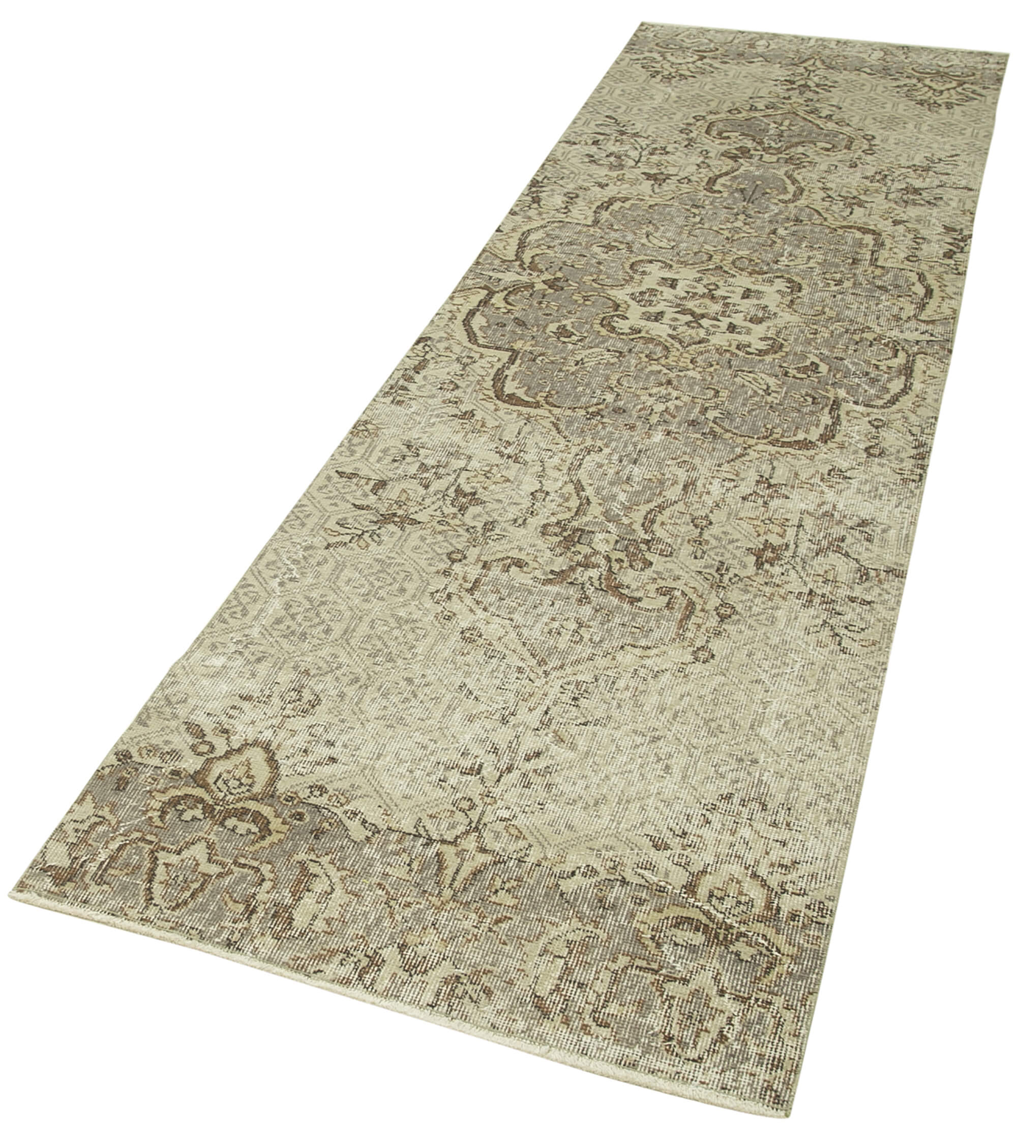 Vintage Area Rug – Handmade Wool Rug Overdyed Beige Cotton Wool Carpet 2'9''x10'