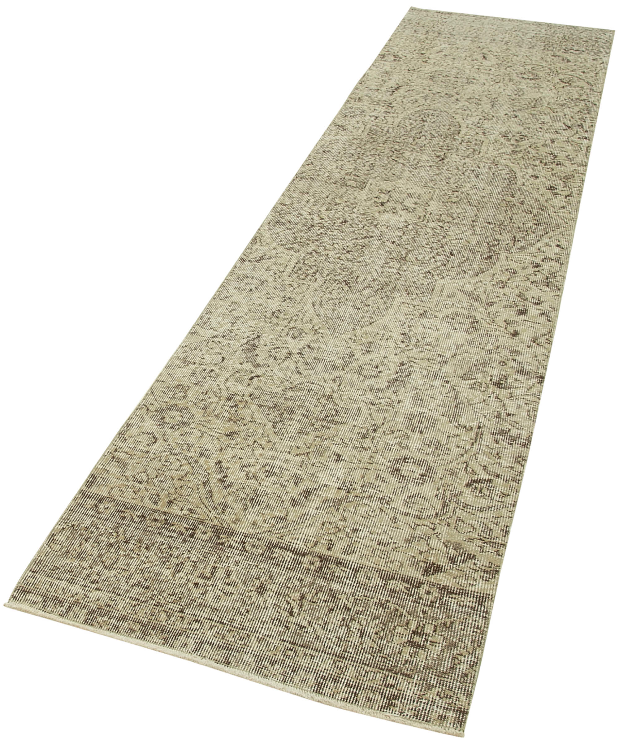 Vintage Area Rug - Hand Woven Rug Overdyed Beige Cotton Wool Carpet 2'6'' x 10'6''