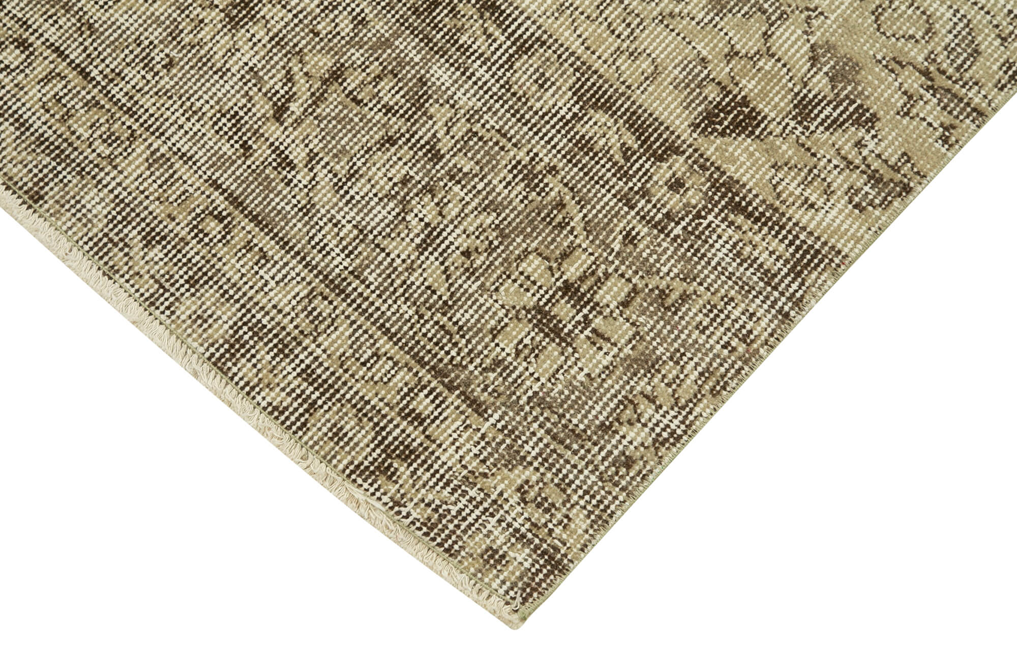 Vintage Area Rug - Hand Woven Rug Overdyed Beige Cotton Wool Carpet 2'6'' x 10'6''